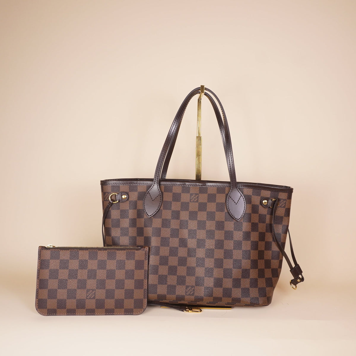 PRE-OWNED LV Damier Ebene Canvas PM Shoulder Bag with Pouch