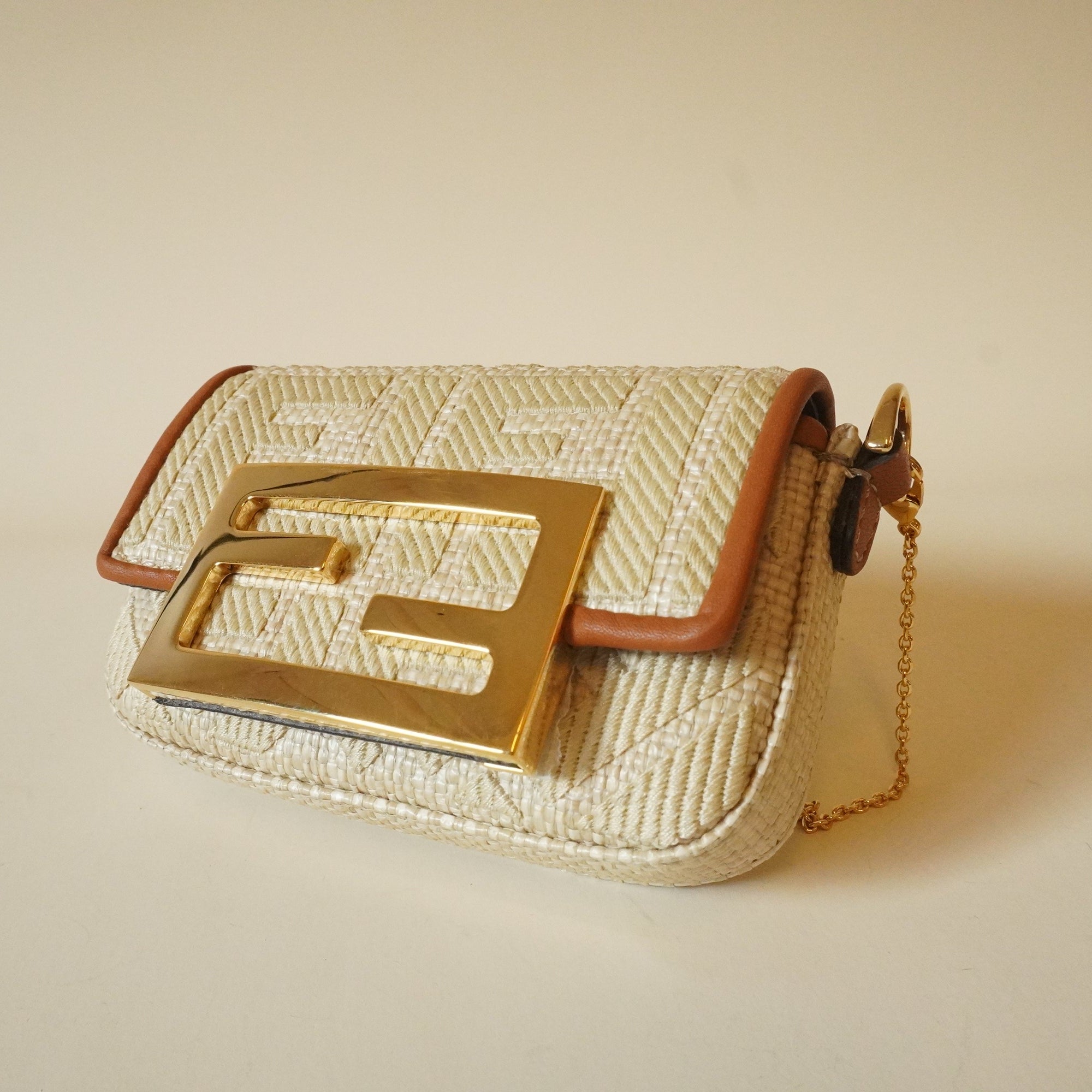 PRE-OWNED Canvas Vitello King FF Embroidered Nano Maxi Buckle Baguette Charm Nuvola Shoulder Bag