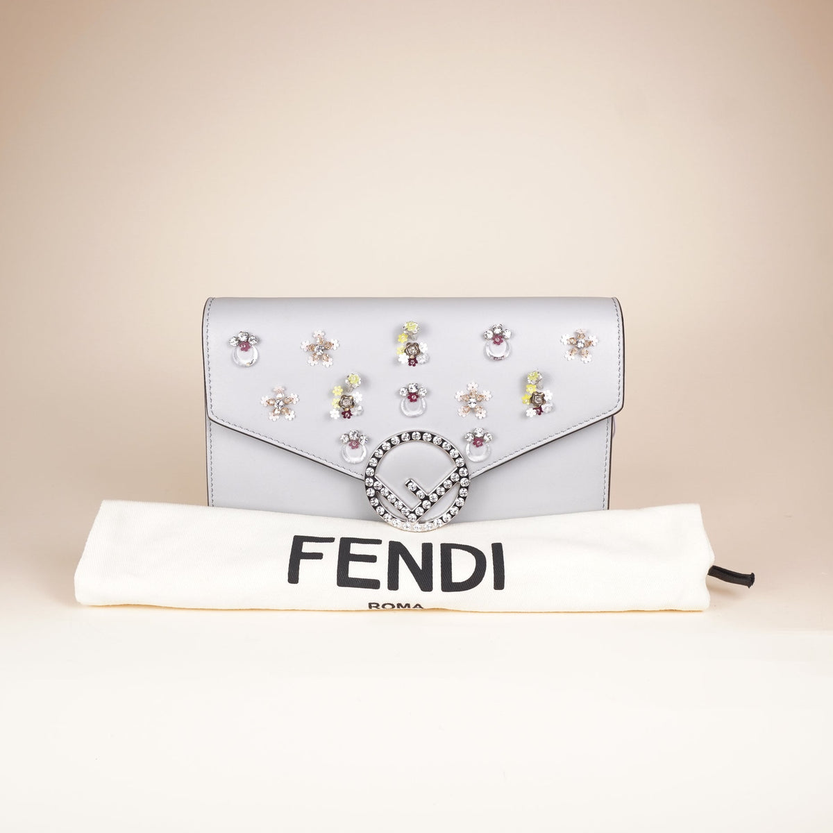 Leather Wallet on Chain Medium with Crystal Floral Embellishment Crossbody Bag