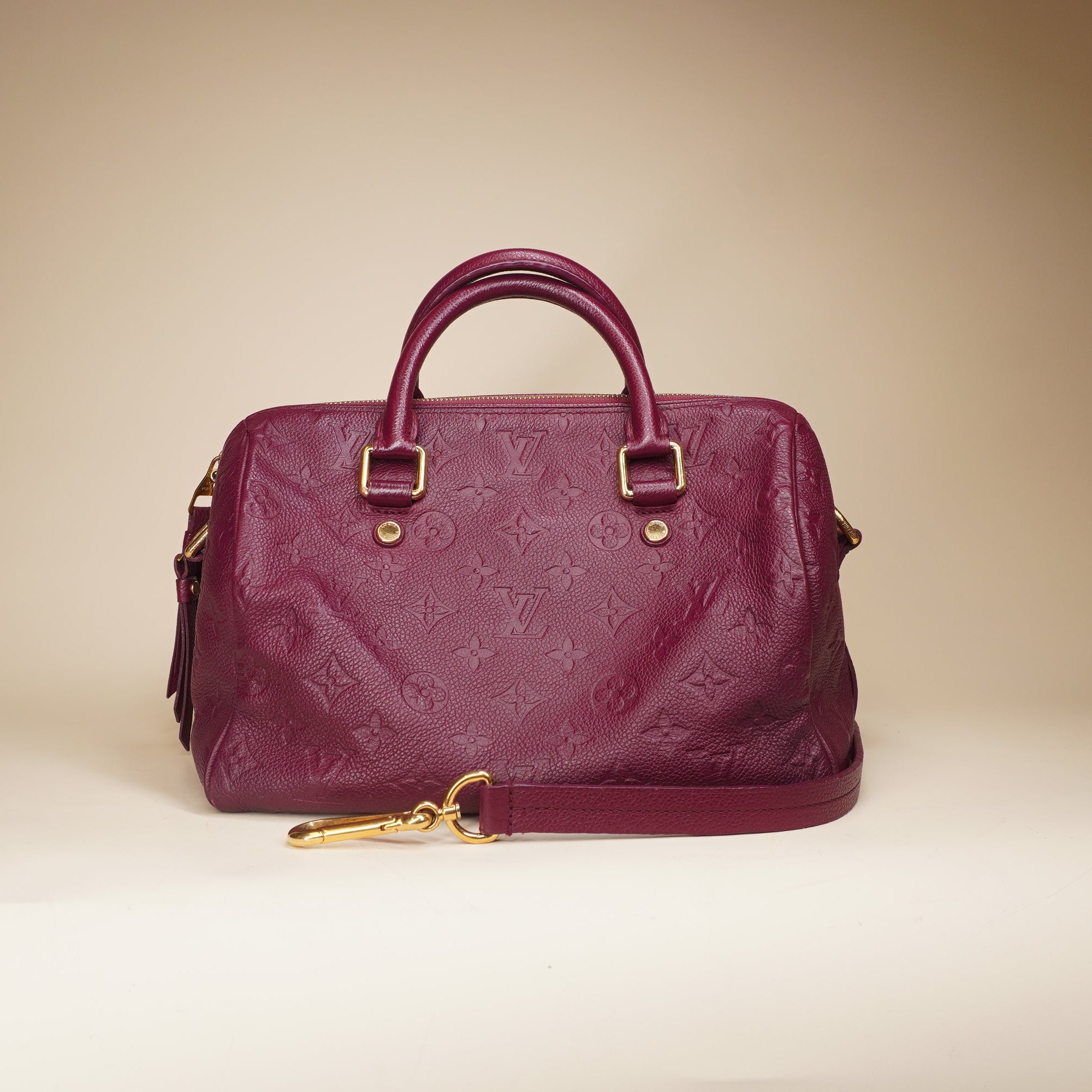PRE-OWNED LV Speedy 25 Leather Empreinte Burgundy Shoulder Bag