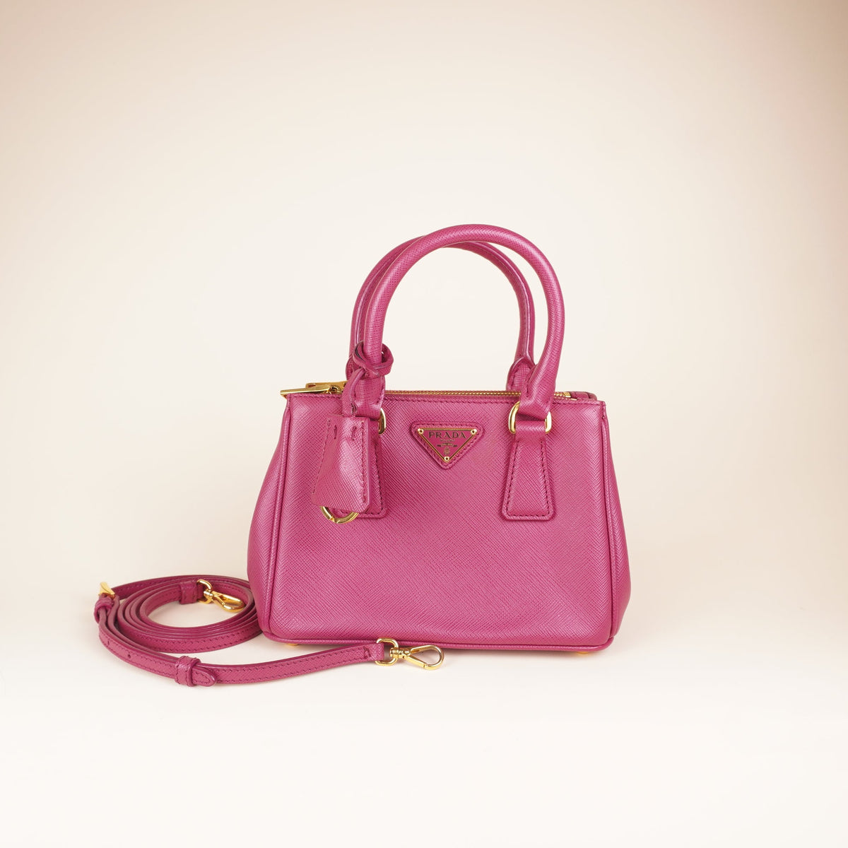PRE-OWNED Pink Saffiano Leather Lux Galleria Double Zip Small