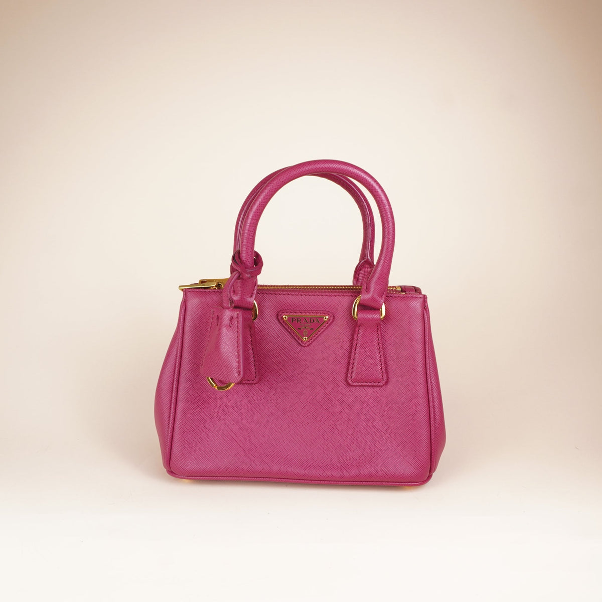 PRE-OWNED Pink Saffiano Leather Lux Galleria Double Zip Small
