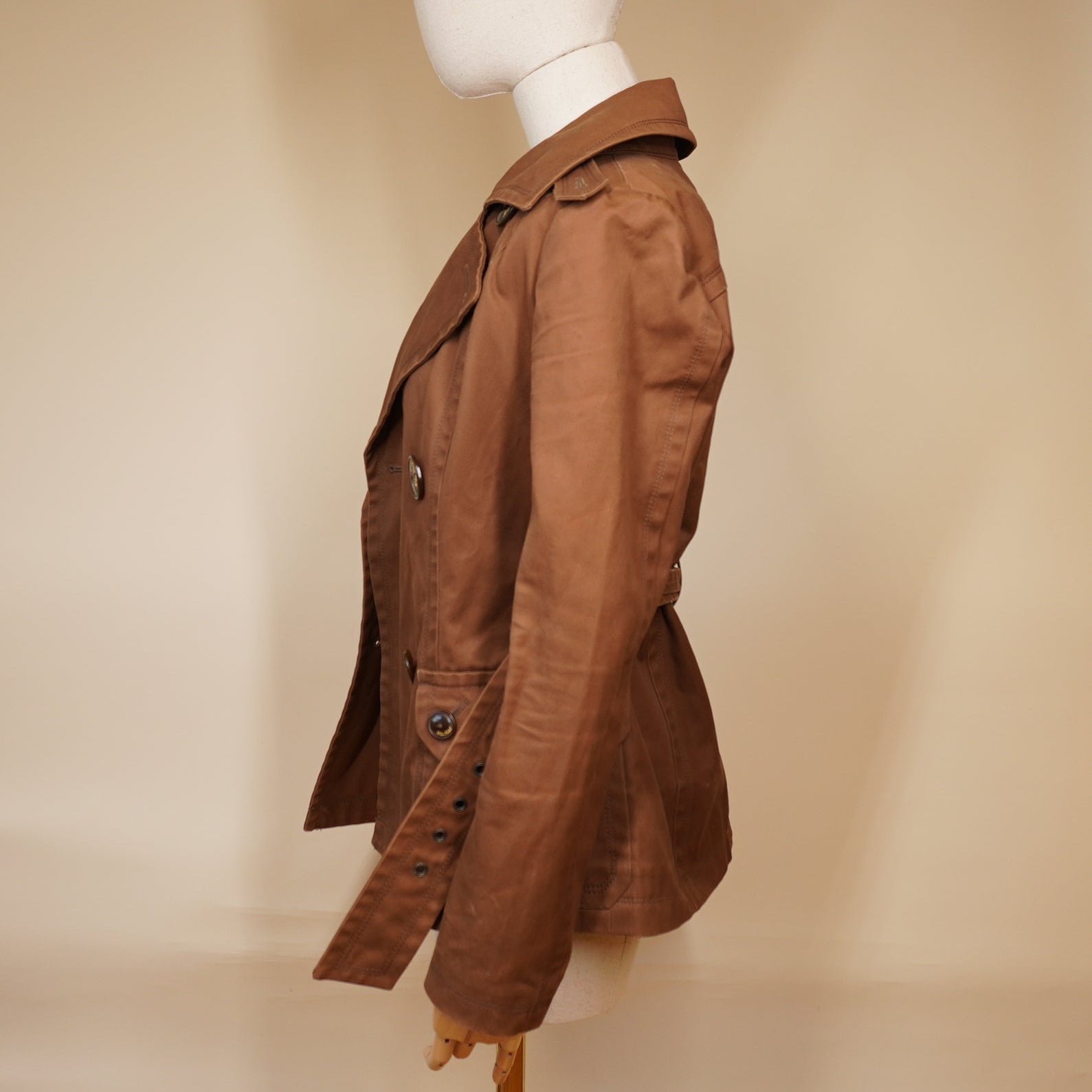 PRE-OWNED BURBERRY Brown Cotton Blend Short Trench Coat Size 38