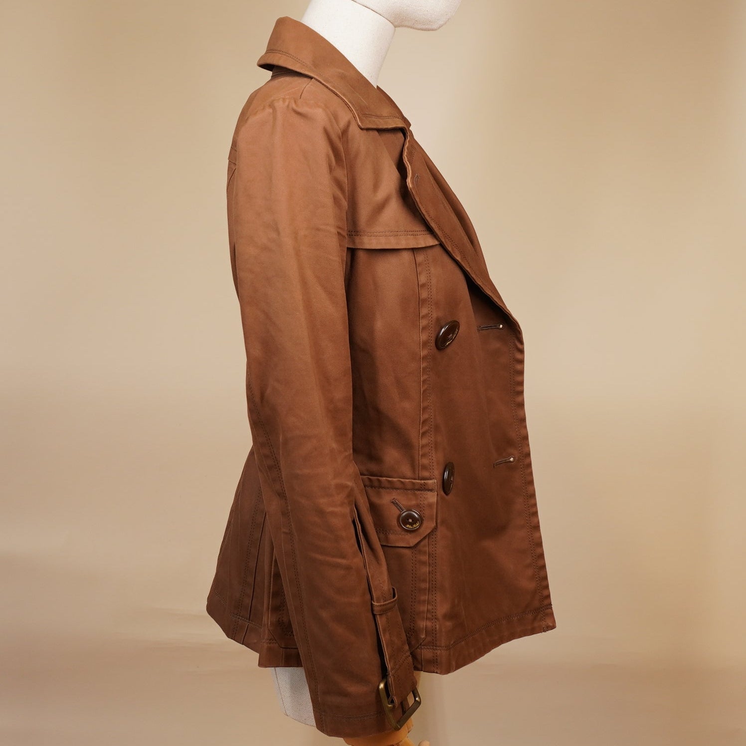 PRE-OWNED BURBERRY Brown Cotton Blend Short Trench Coat Size 38