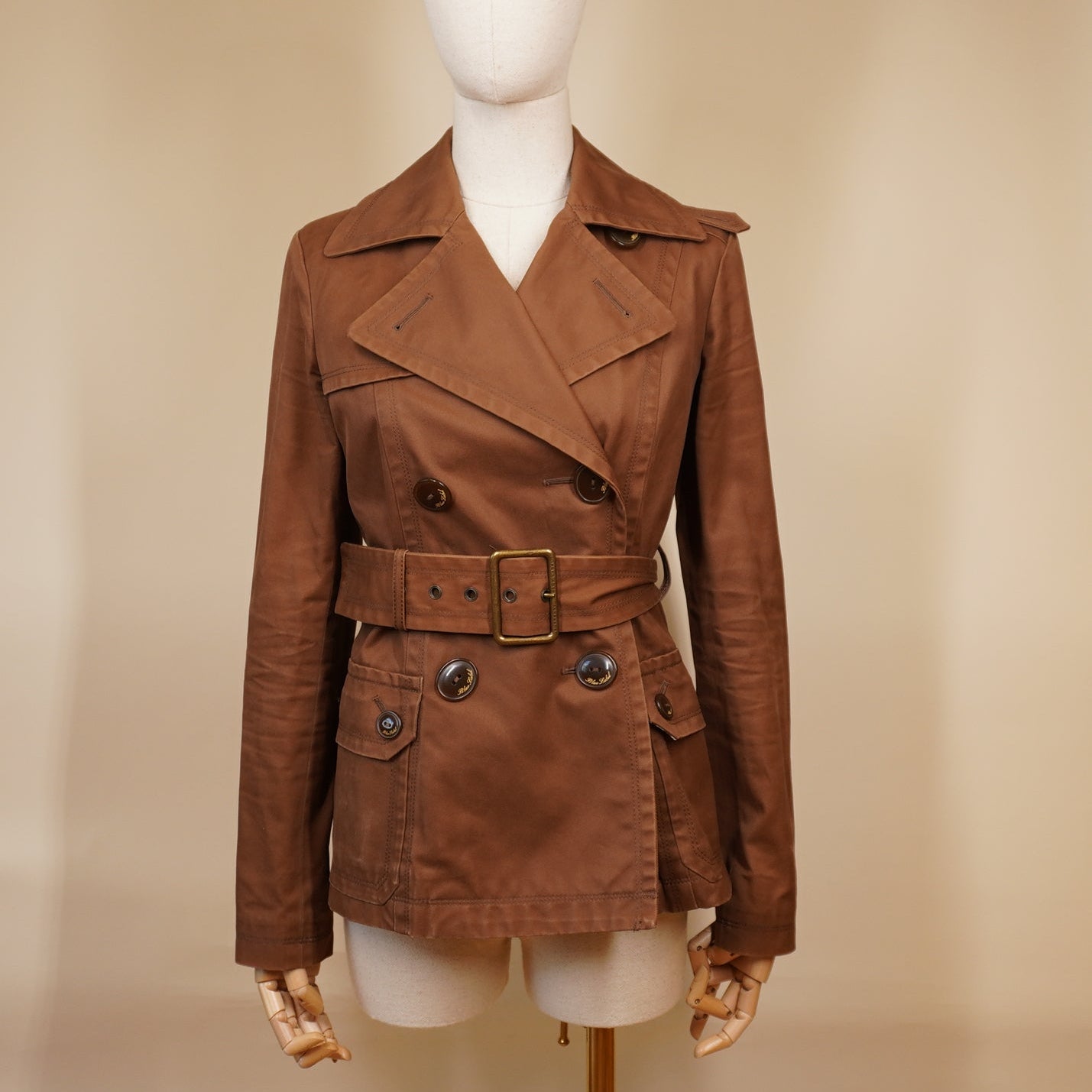 PRE-OWNED BURBERRY Brown Cotton Blend Short Trench Coat Size 38