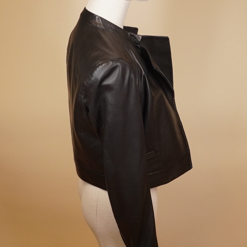 PRE-OWNED PRADA Rider Jacket Size 40 M Women's Black Lambskin