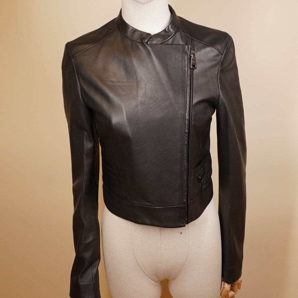 PRE-OWNED PRADA Rider Jacket Size 40 M Women's Black Lambskin