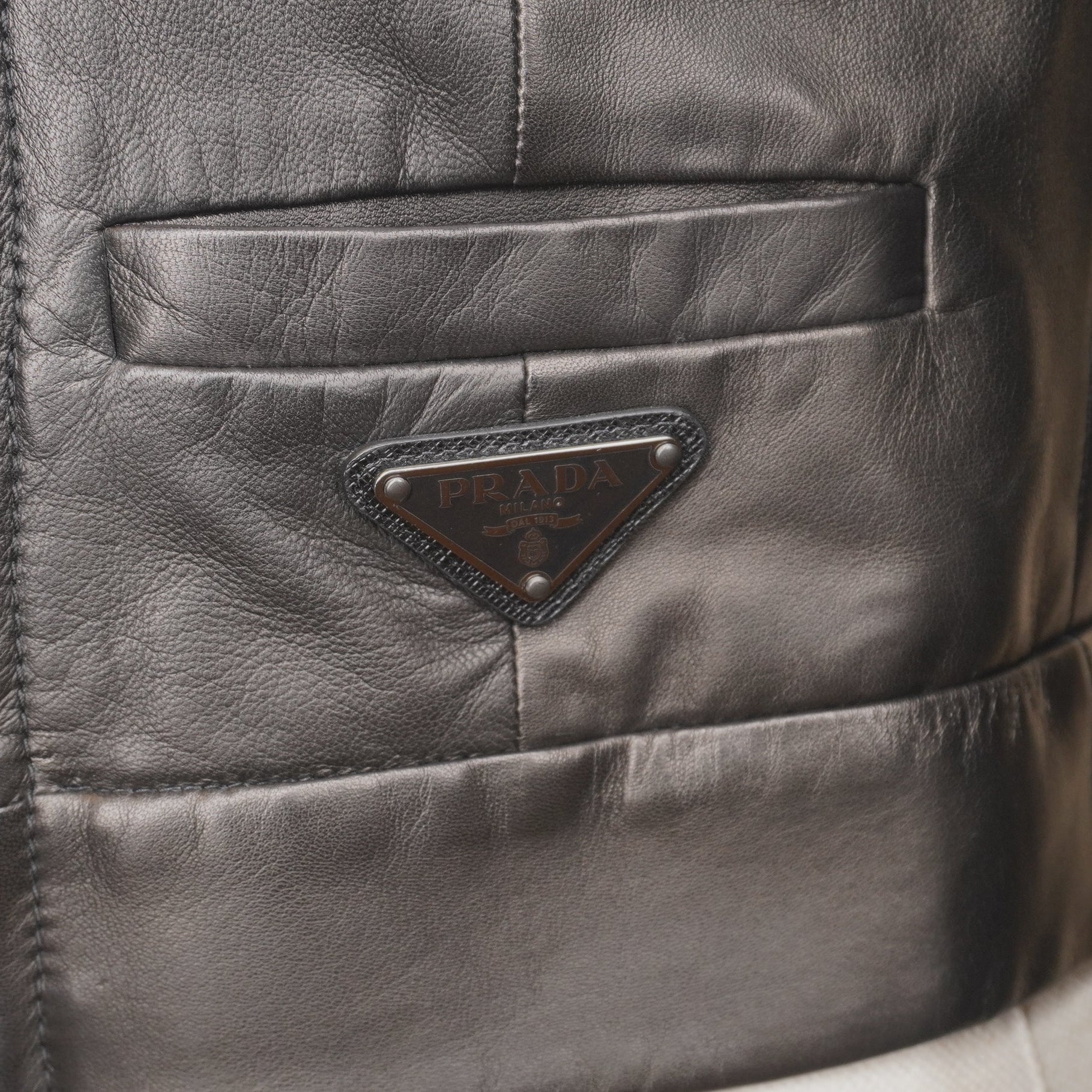 PRE-OWNED PRADA Rider Jacket Size 40 M Women's Black Lambskin