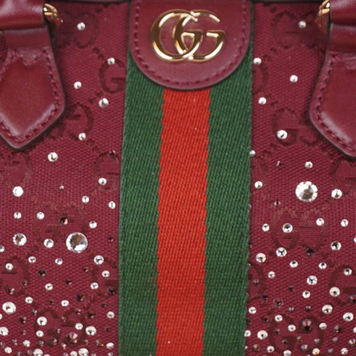 Burgundy Ophidia Crystals Small Boston Shoulder Bag
