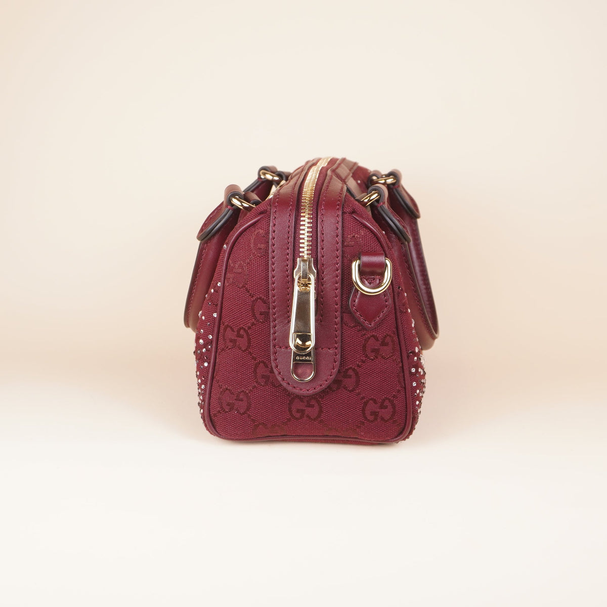 Burgundy Ophidia Crystals Small Boston Shoulder Bag