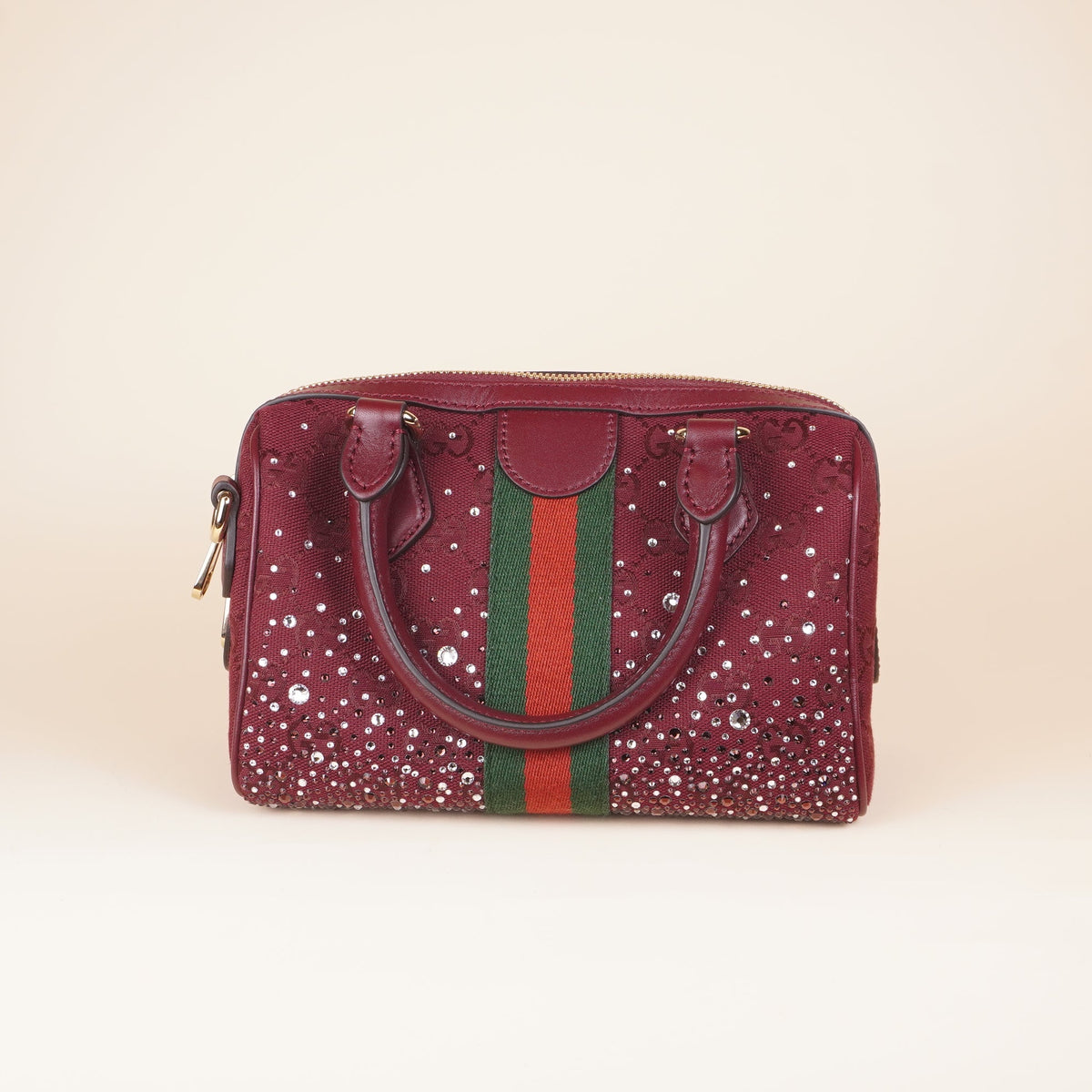 Burgundy Ophidia Crystals Small Boston Shoulder Bag
