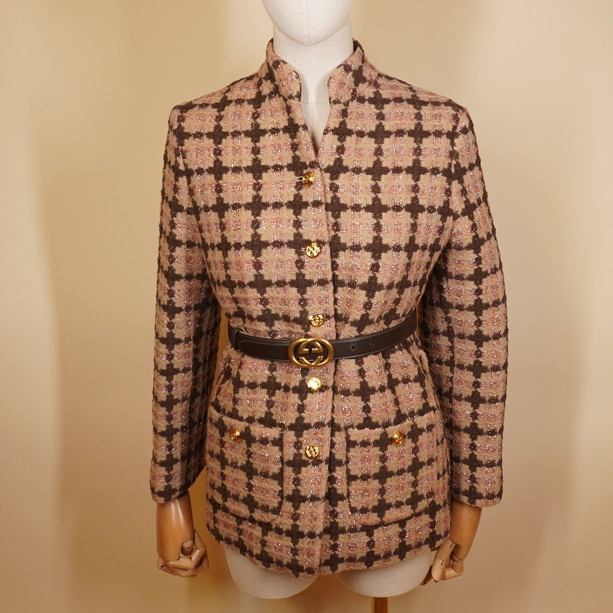 PRE-OWNED GG Belt Lame Tweed Jacket Cotton Outerwear S