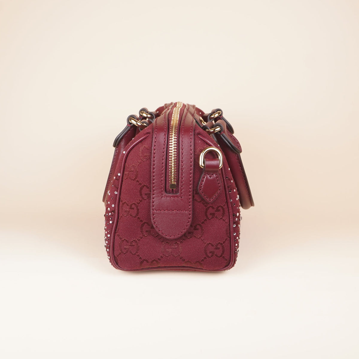 Burgundy Ophidia Crystals Small Boston Shoulder Bag