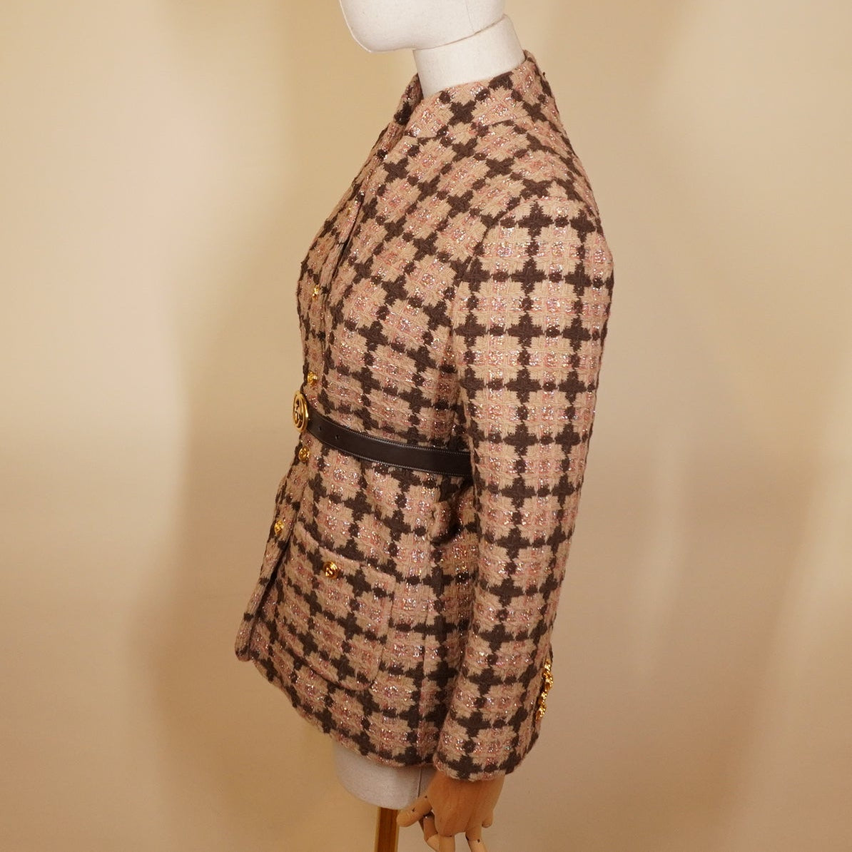 PRE-OWNED GG Belt Lame Tweed Jacket Cotton Outerwear S