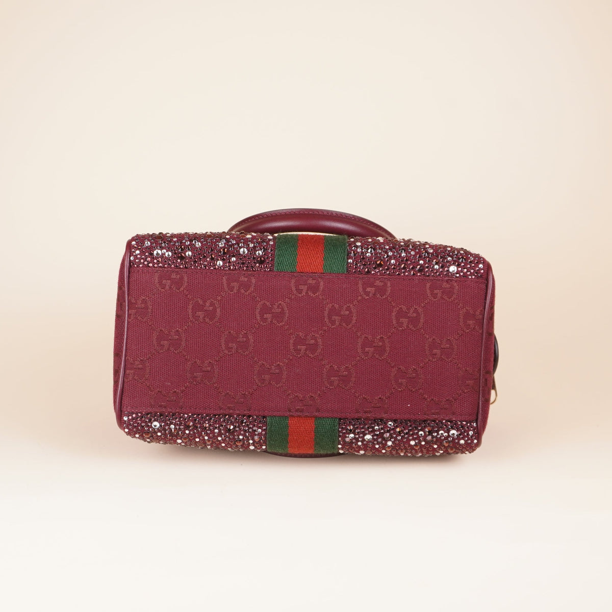 Burgundy Ophidia Crystals Small Boston Shoulder Bag