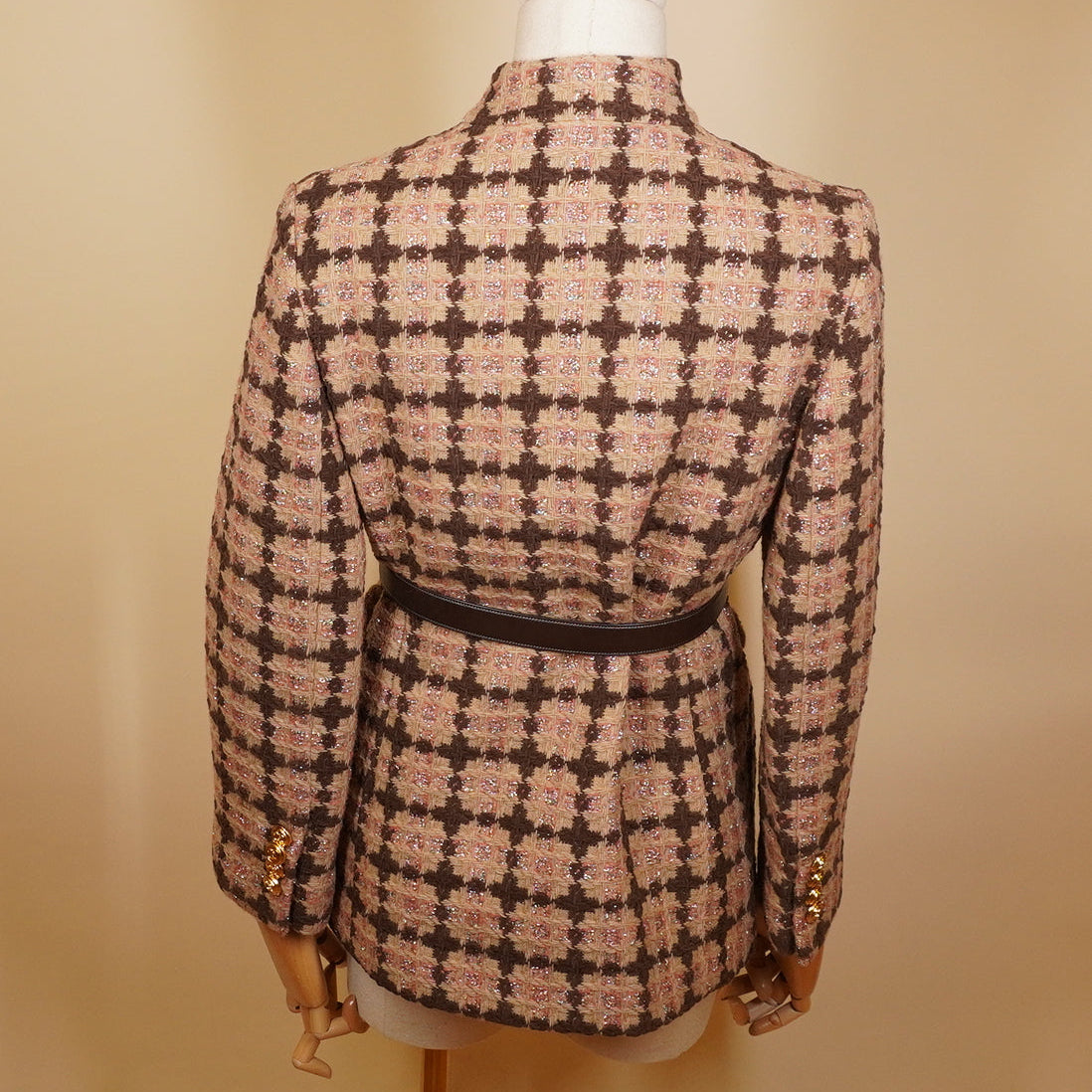 PRE-OWNED GG Belt Lame Tweed Jacket Cotton Outerwear S
