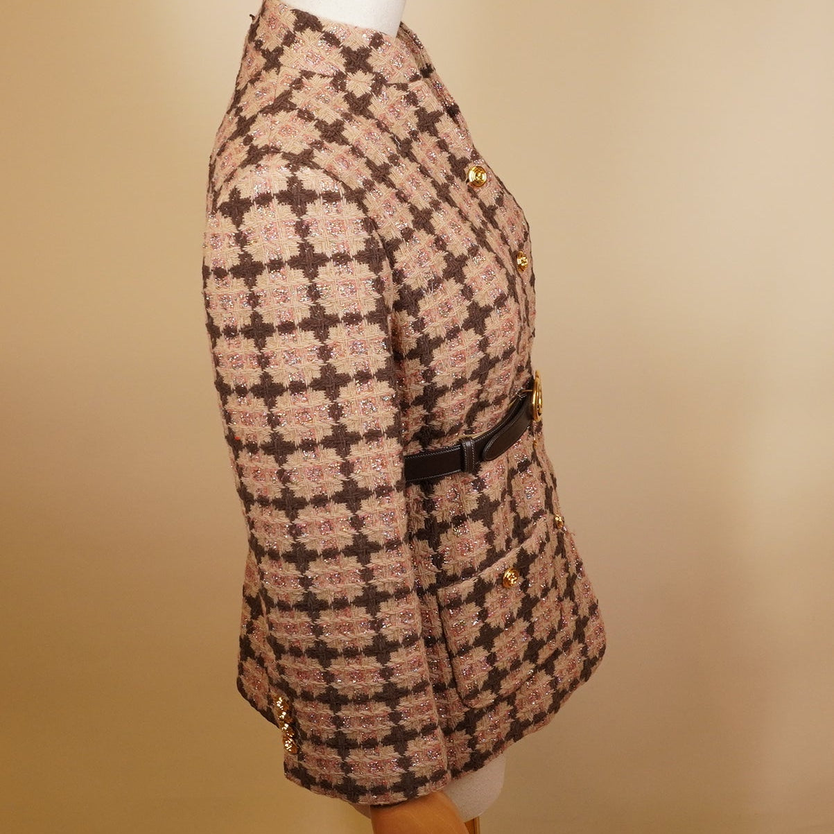 PRE-OWNED GG Belt Lame Tweed Jacket Cotton Outerwear S