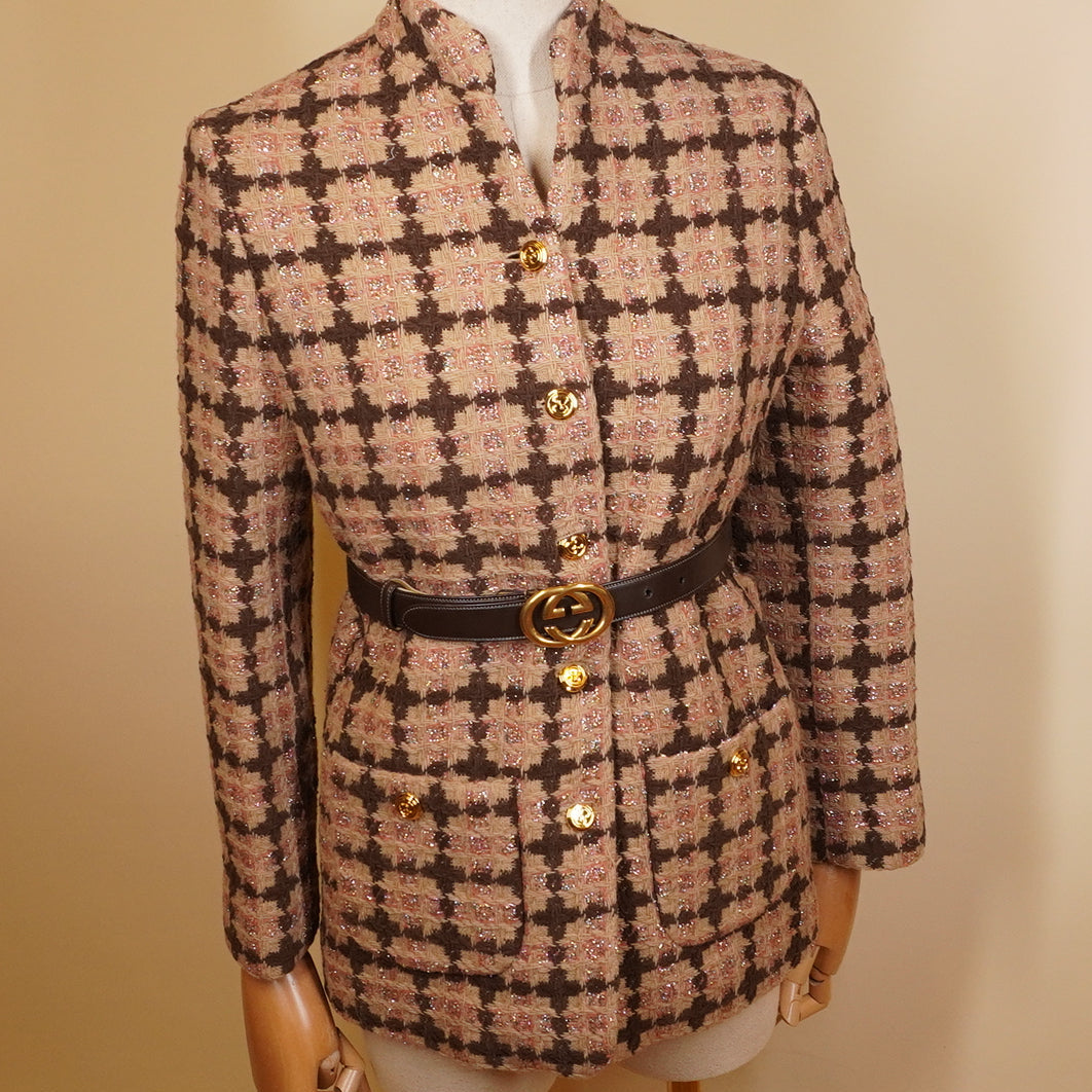 PRE-OWNED GG Belt Lame Tweed Jacket Cotton Outerwear S