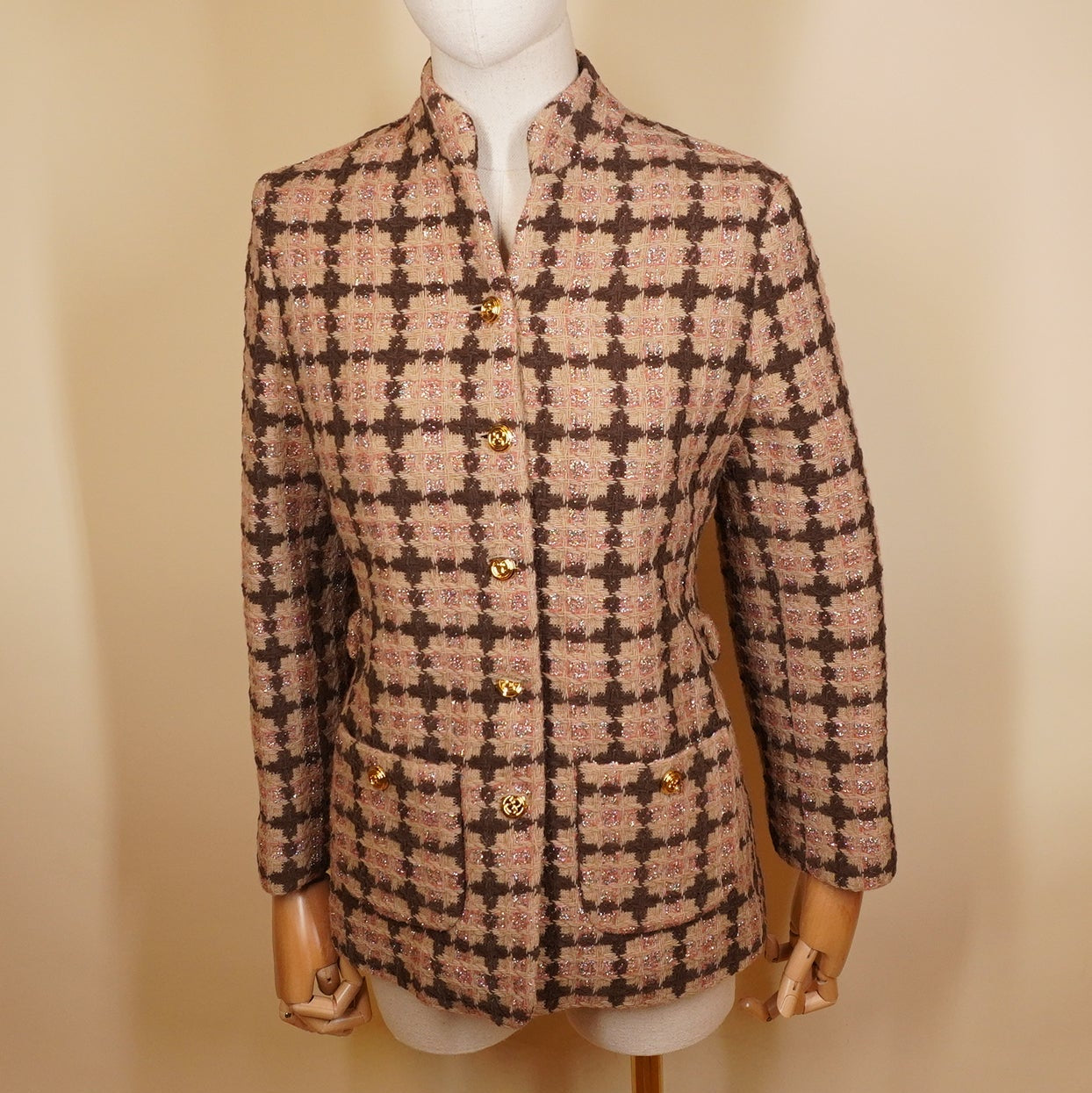 PRE-OWNED GG Belt Lame Tweed Jacket Cotton Outerwear S