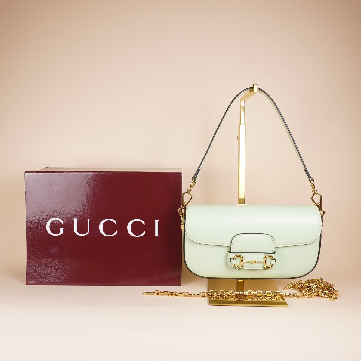 PRE-OWNED GG Mint Green Leather Horsebit 1955 Small Shoulder Bag