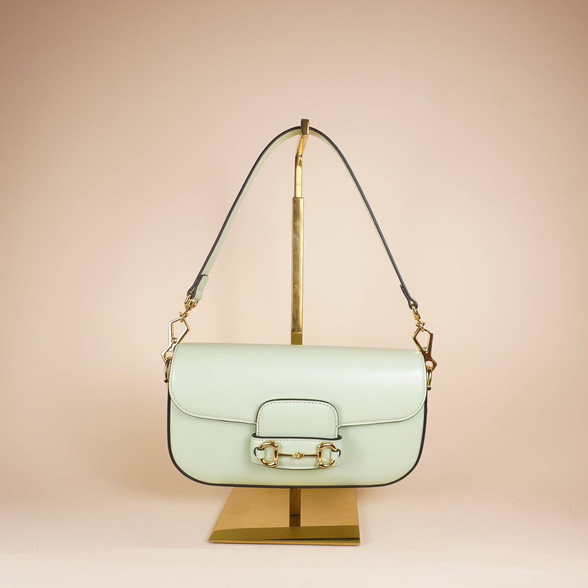 PRE-OWNED GG Mint Green Leather Horsebit 1955 Small Shoulder Bag