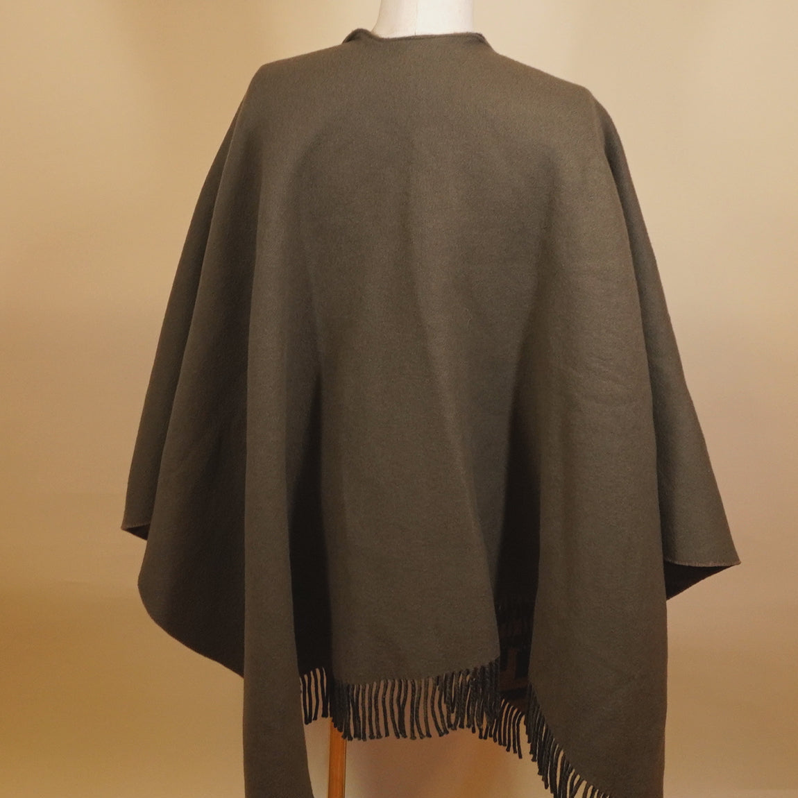 PRE-OWNED FF Poncho Khaki Brown Black wool cashmere Women's