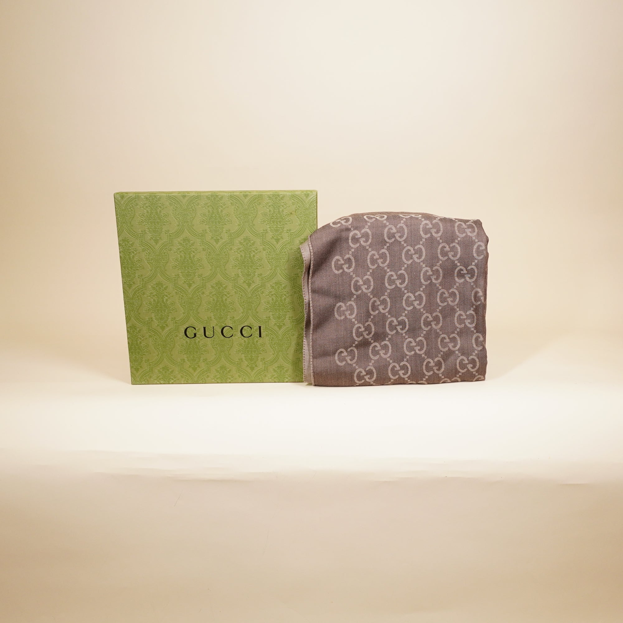 PRE-OWNED GG Brown Jacquard Wool-Silk Scarf