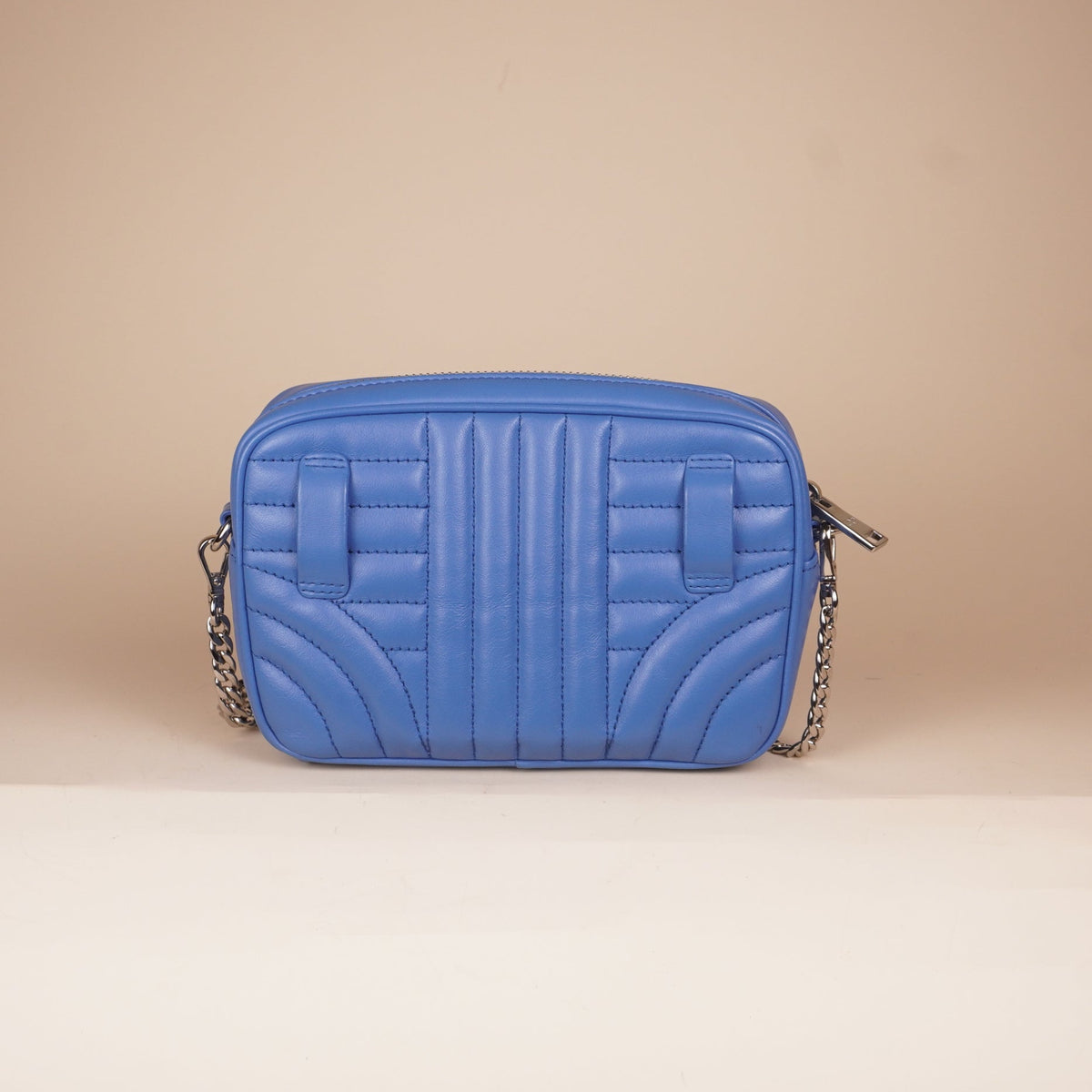 PRE-OWNED Blue Soft Calf Impunture Diagramme Camera Belt Bag and Crossbody Bag
