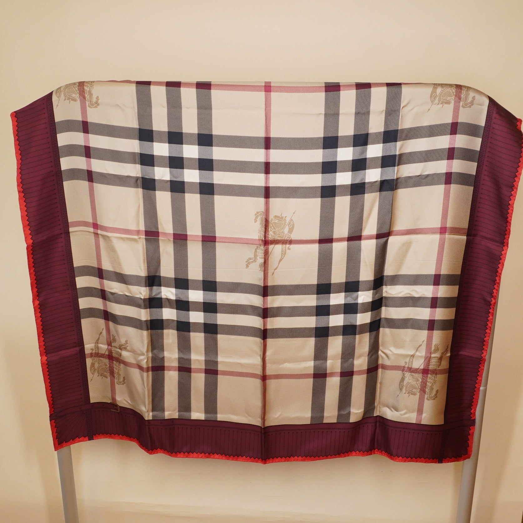 PRE-OWNED Haymarket Check Modal & Cashmere Scarf Red