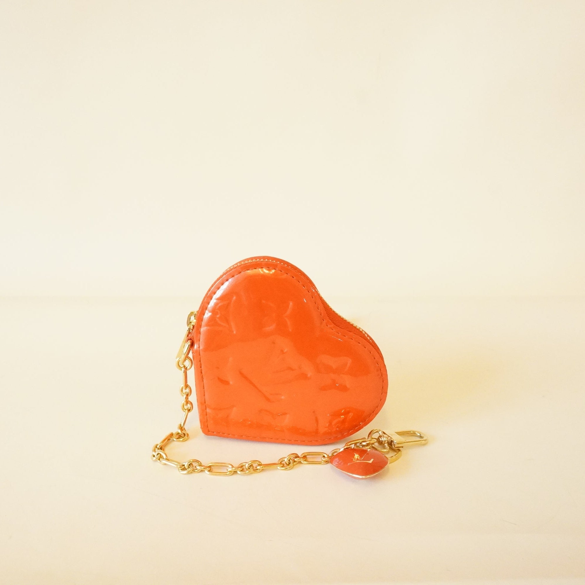 PRE-OWNED LV Vernis Heart Coin Purse Red Sunset