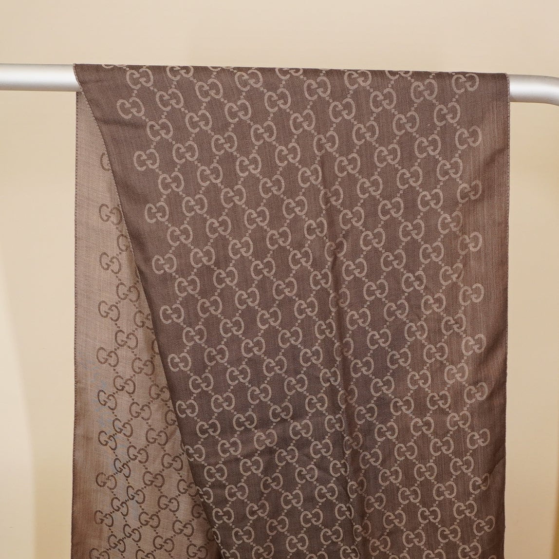 PRE-OWNED GG Brown Jacquard Wool-Silk Scarf