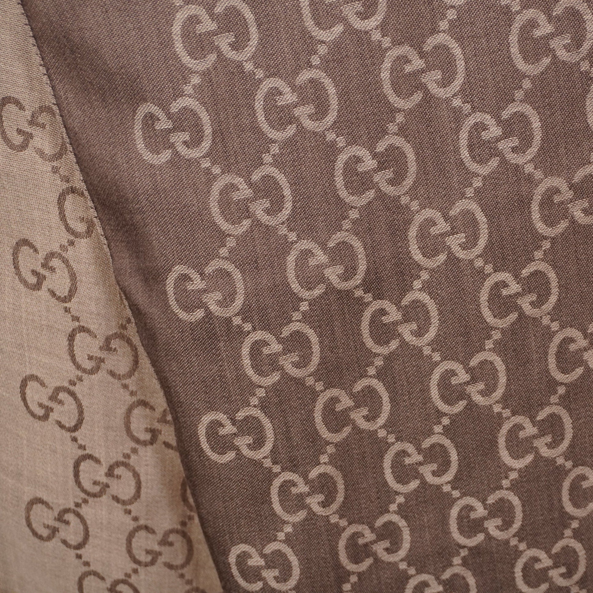 PRE-OWNED GG Brown Jacquard Wool-Silk Scarf