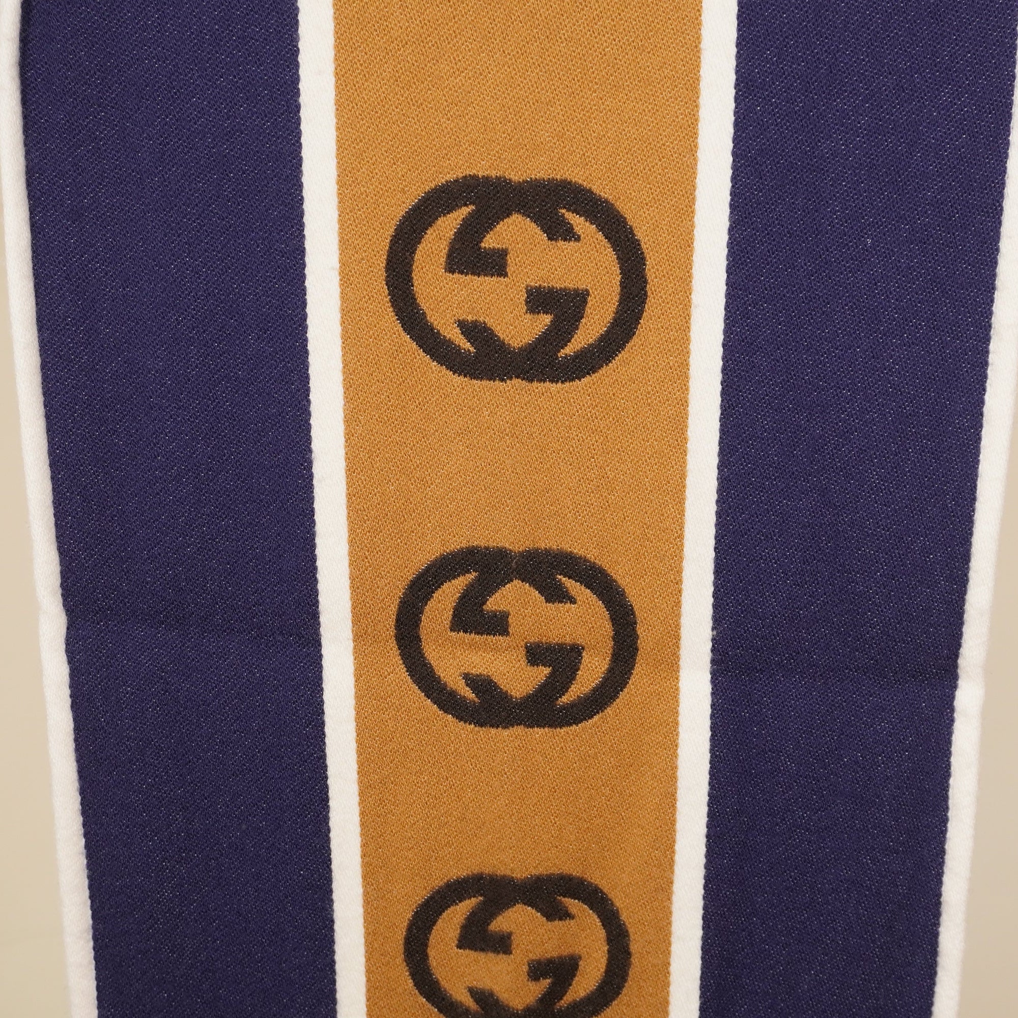 PRE-OWNED Interlocking G Stripe Scarf In Wool Navy