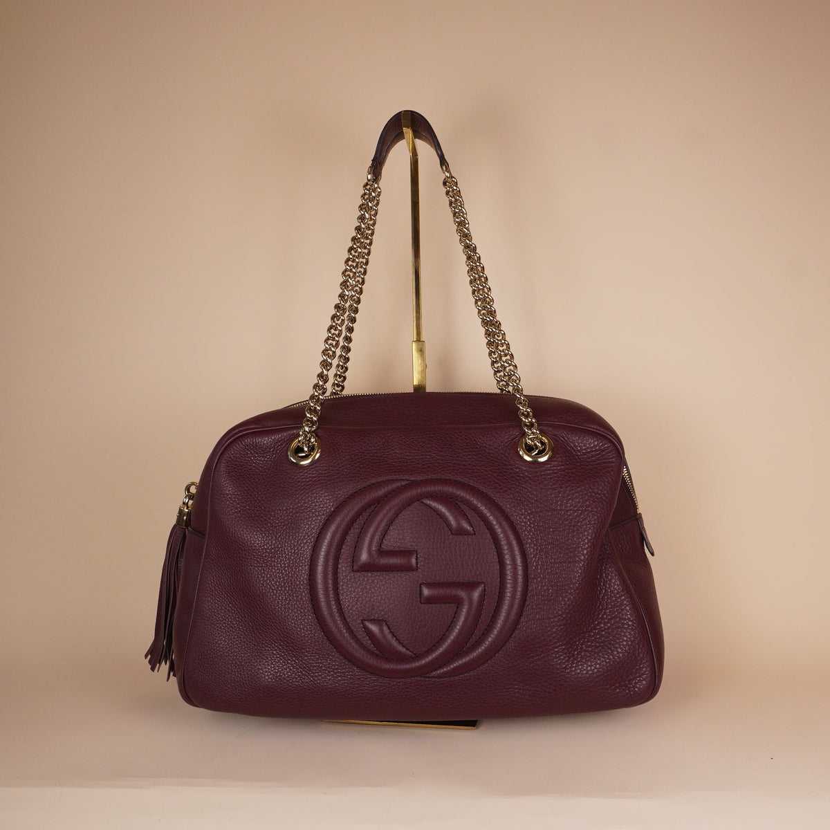 PRE-OWNED GG Burgundy Pebbled Leather Soho Chain Large Shoulder Bag