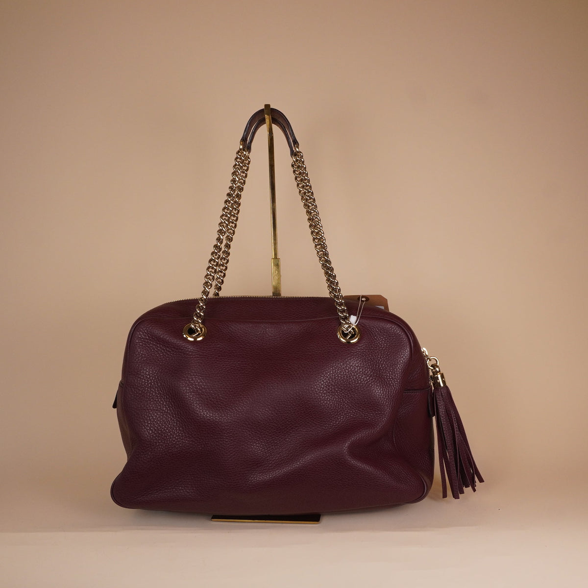 PRE-OWNED GG Burgundy Pebbled Leather Soho Chain Large Shoulder Bag