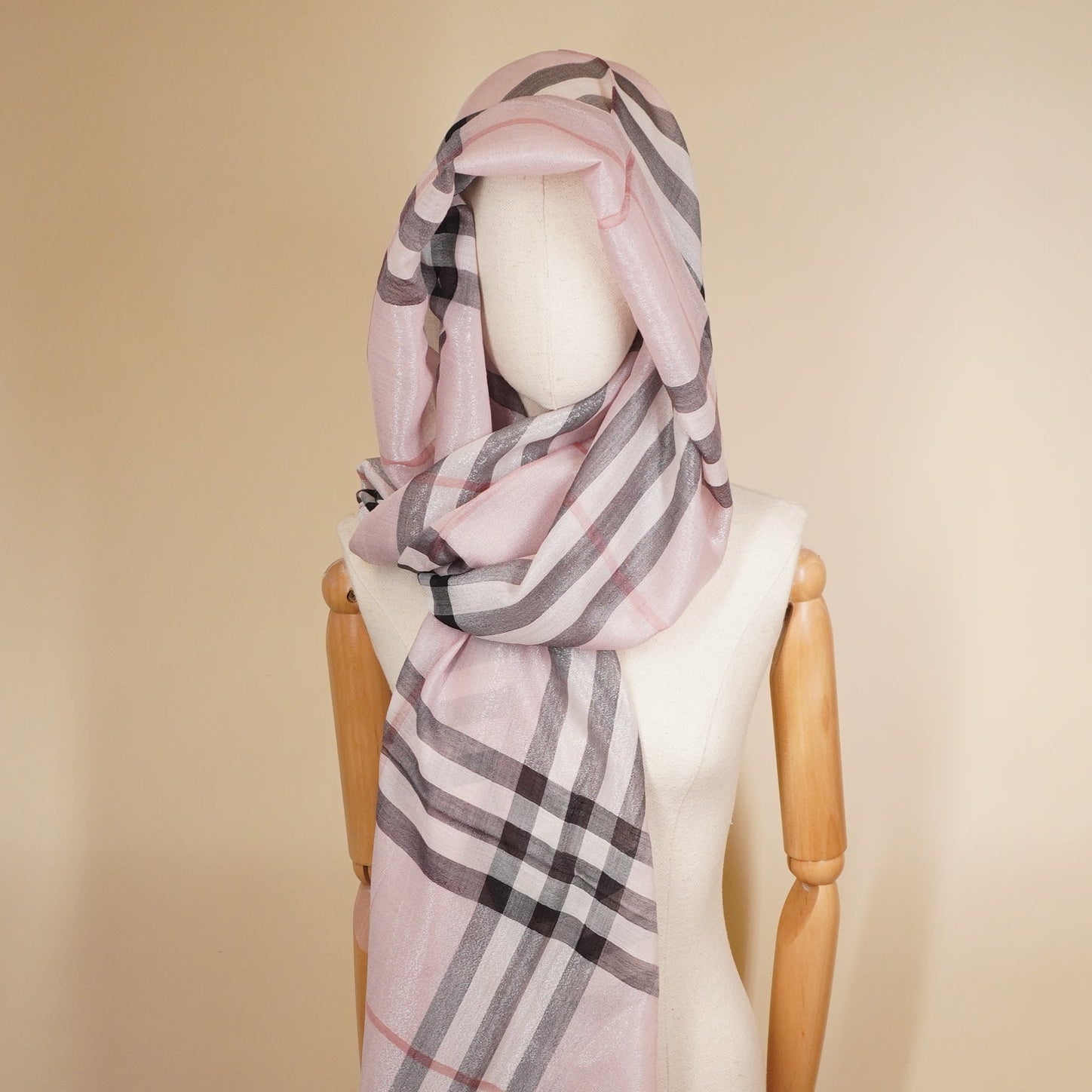 PRE-OWNED Check wool and silk scarf 