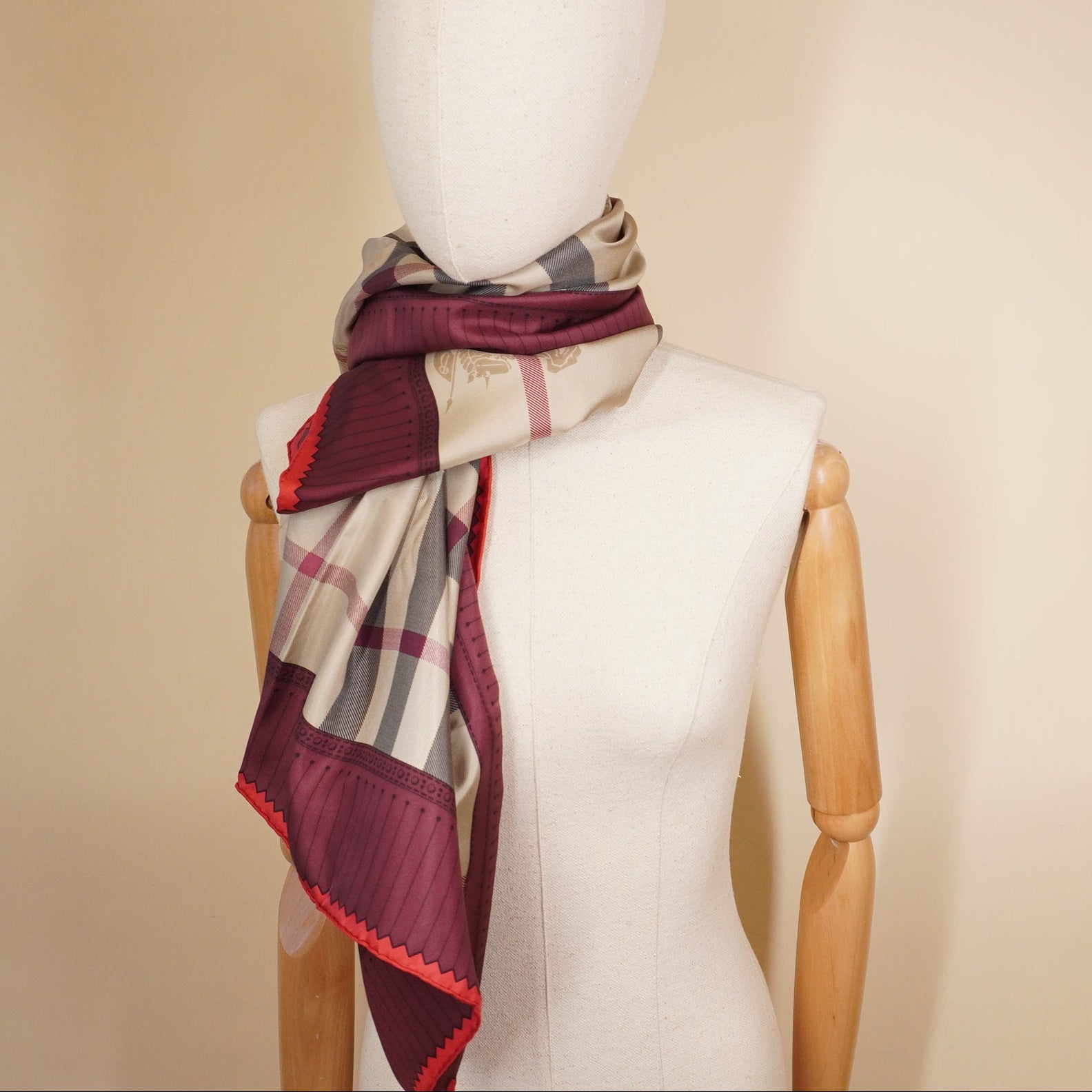 PRE-OWNED Haymarket Check Modal & Cashmere Scarf Red