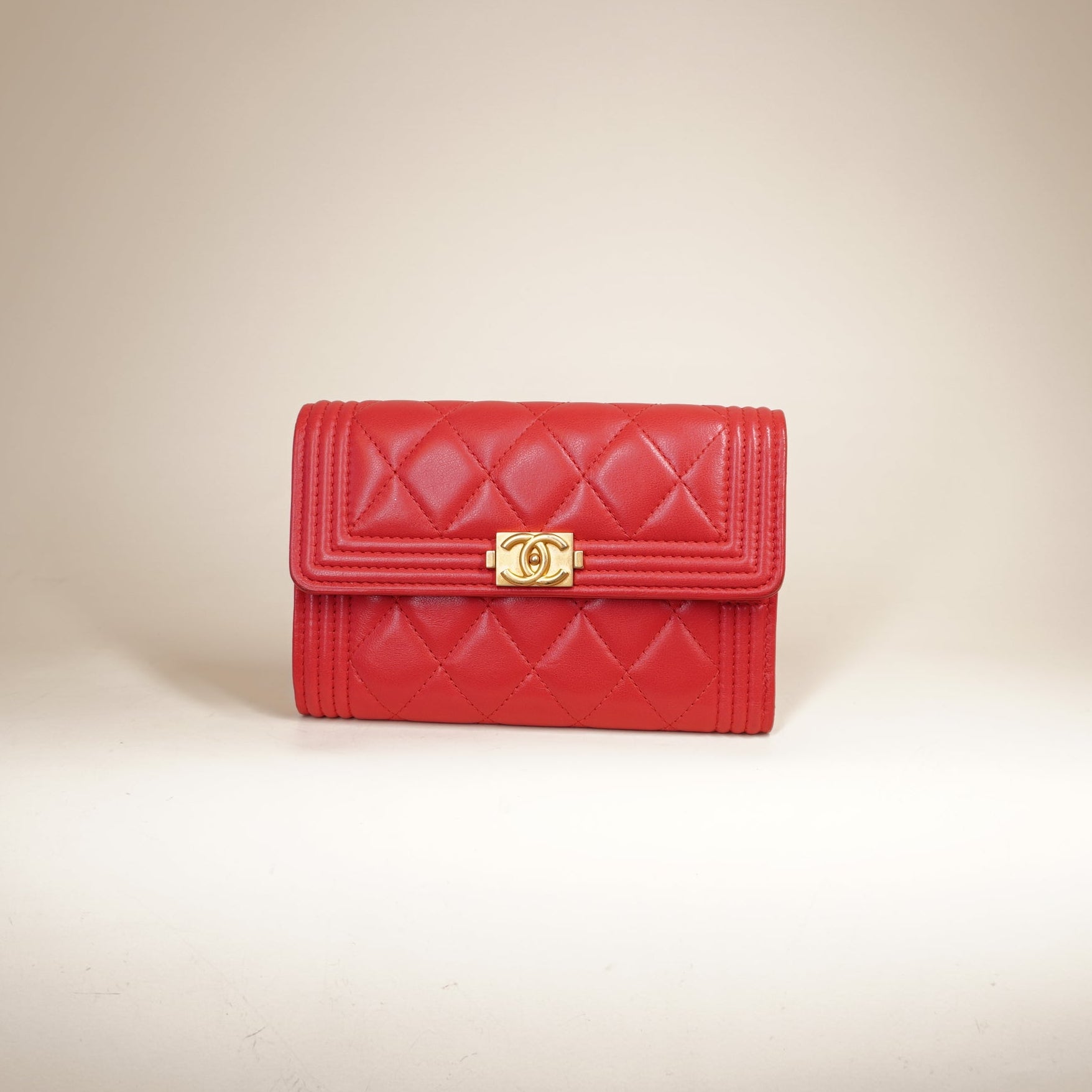 PRE-OWNED CC Watermelon Red Calfskin Boy Wallet