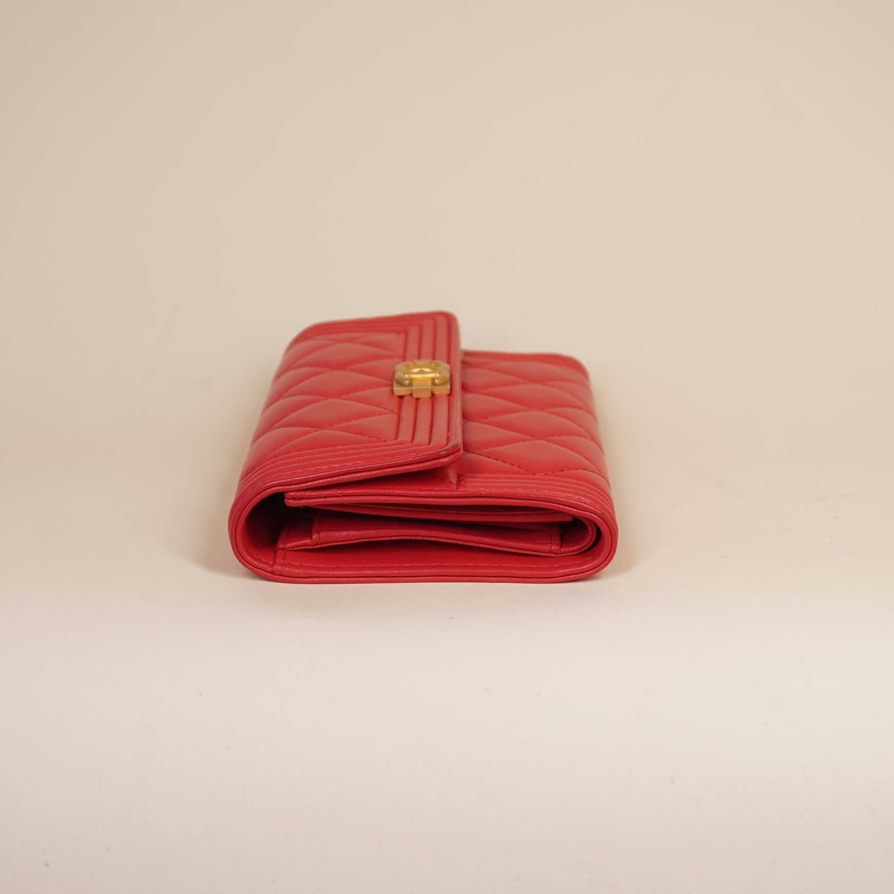 PRE-OWNED CC Watermelon Red Calfskin Boy Wallet