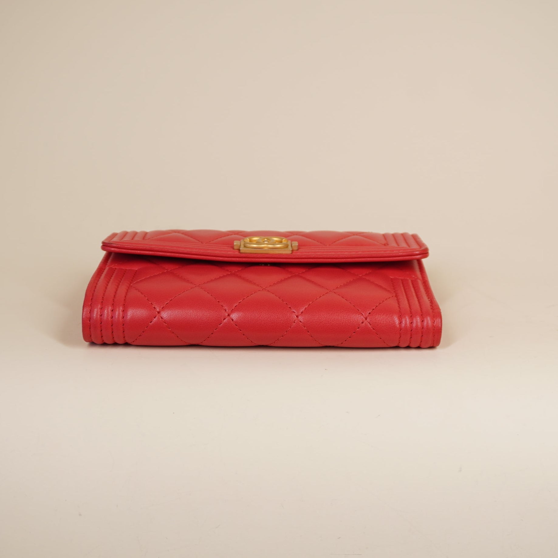 PRE-OWNED CC Watermelon Red Calfskin Boy Wallet