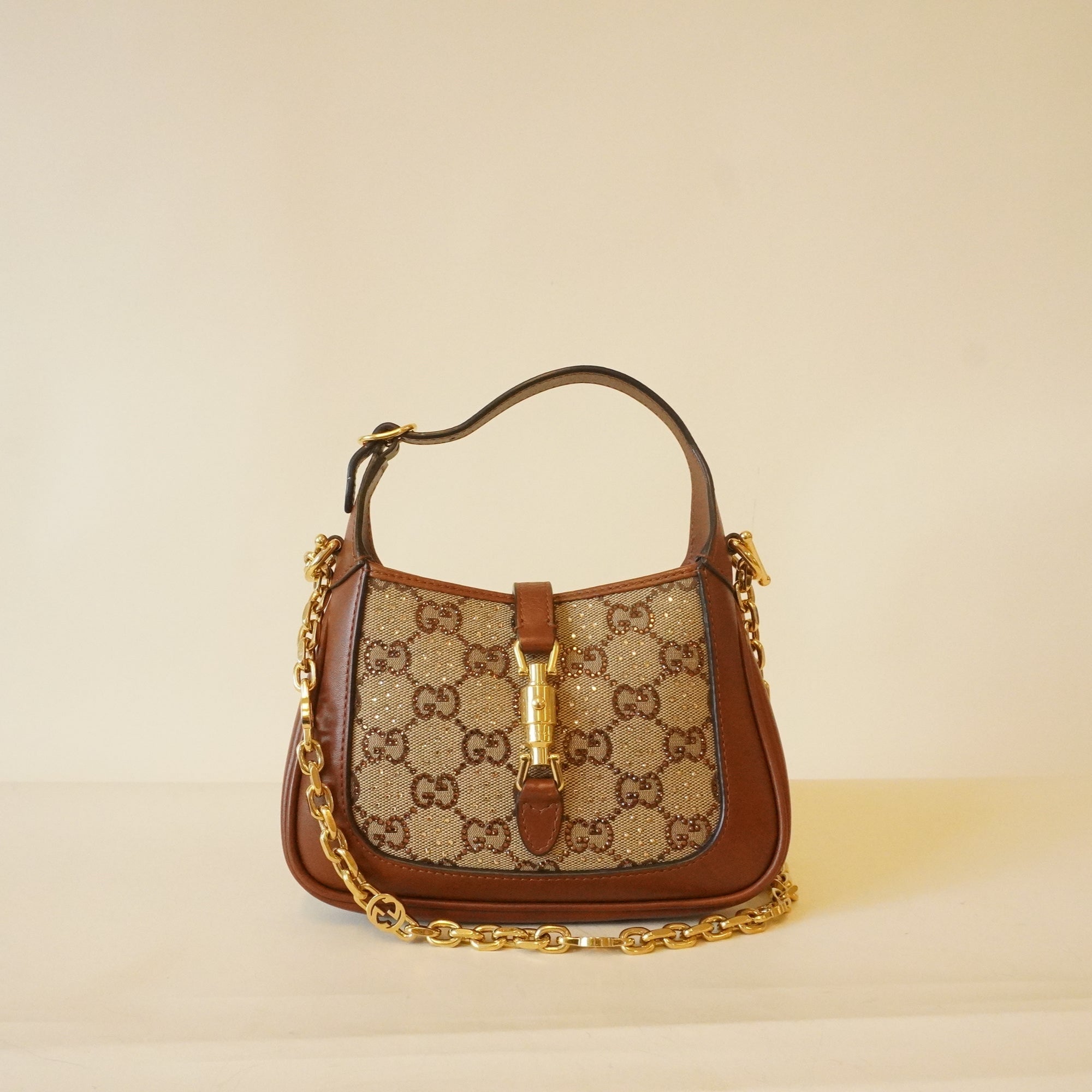 PRE-OWNED GG Brown Gucci Jackie 1961 Crystals Mini Bag