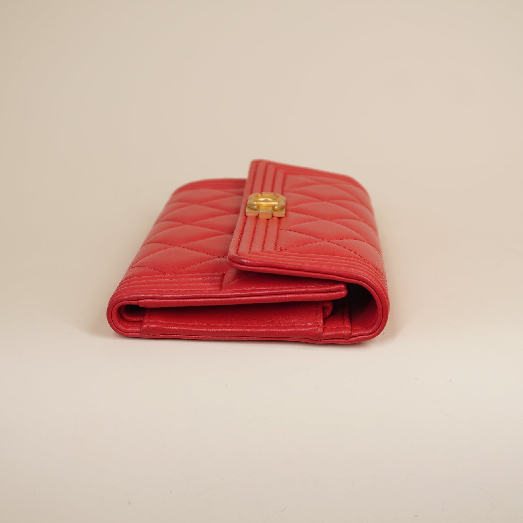 PRE-OWNED CC Watermelon Red Calfskin Boy Wallet