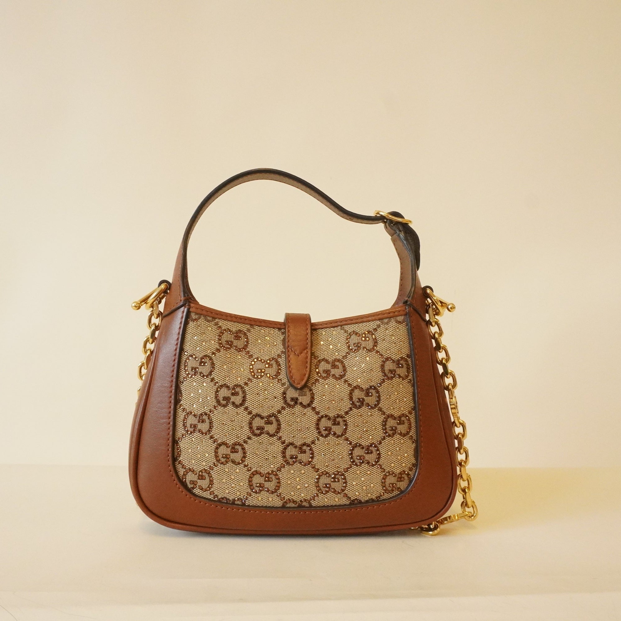 PRE-OWNED GG Brown Gucci Jackie 1961 Crystals Mini Bag