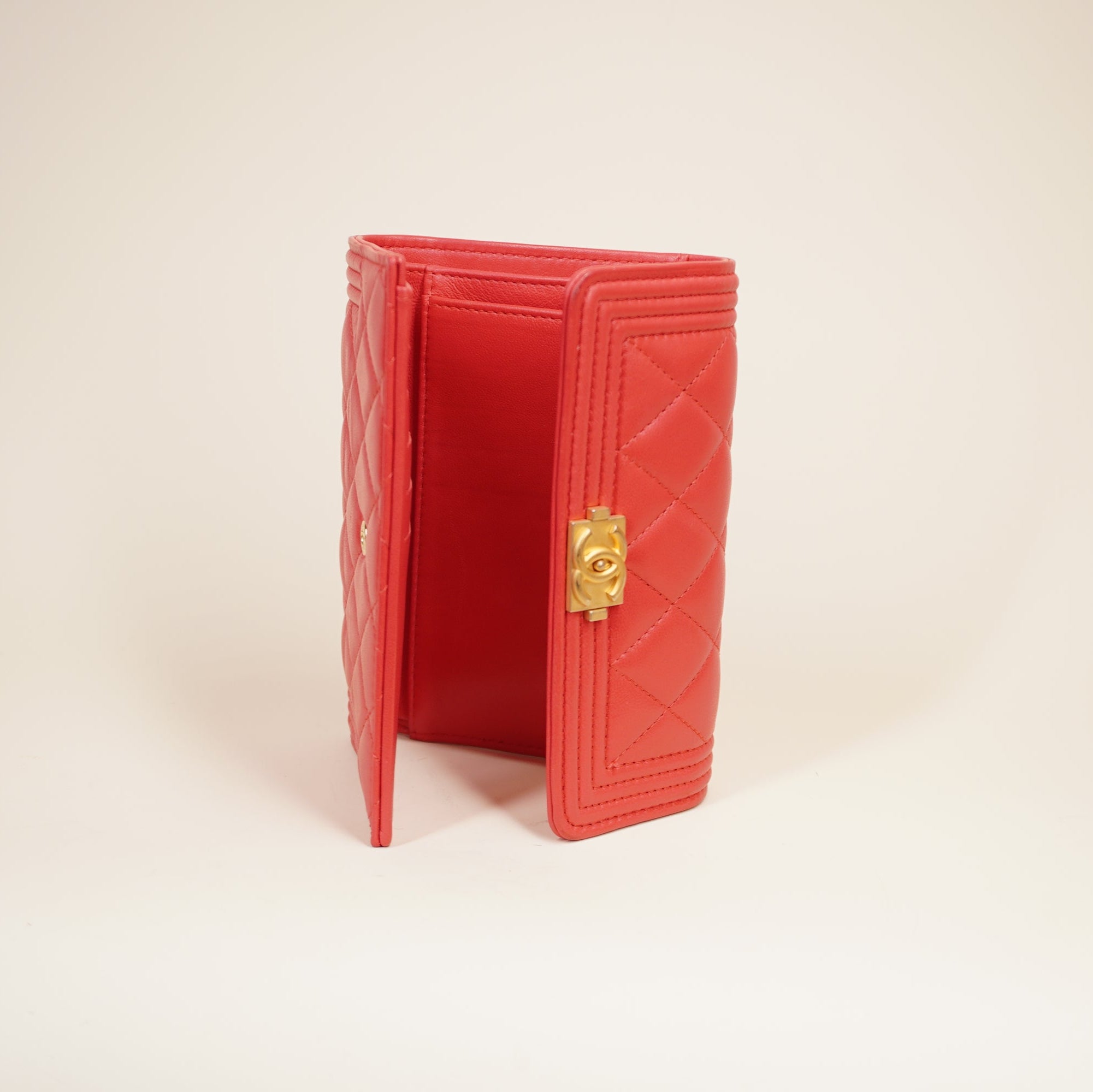 PRE-OWNED CC Watermelon Red Calfskin Boy Wallet