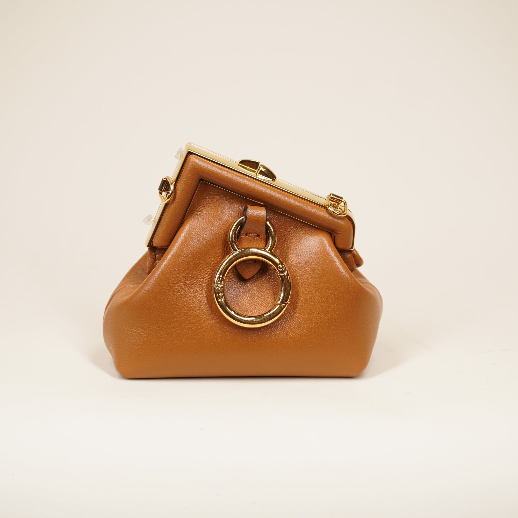 FENDI - FF Shiny Nappa Nano First Bag Charm Brown