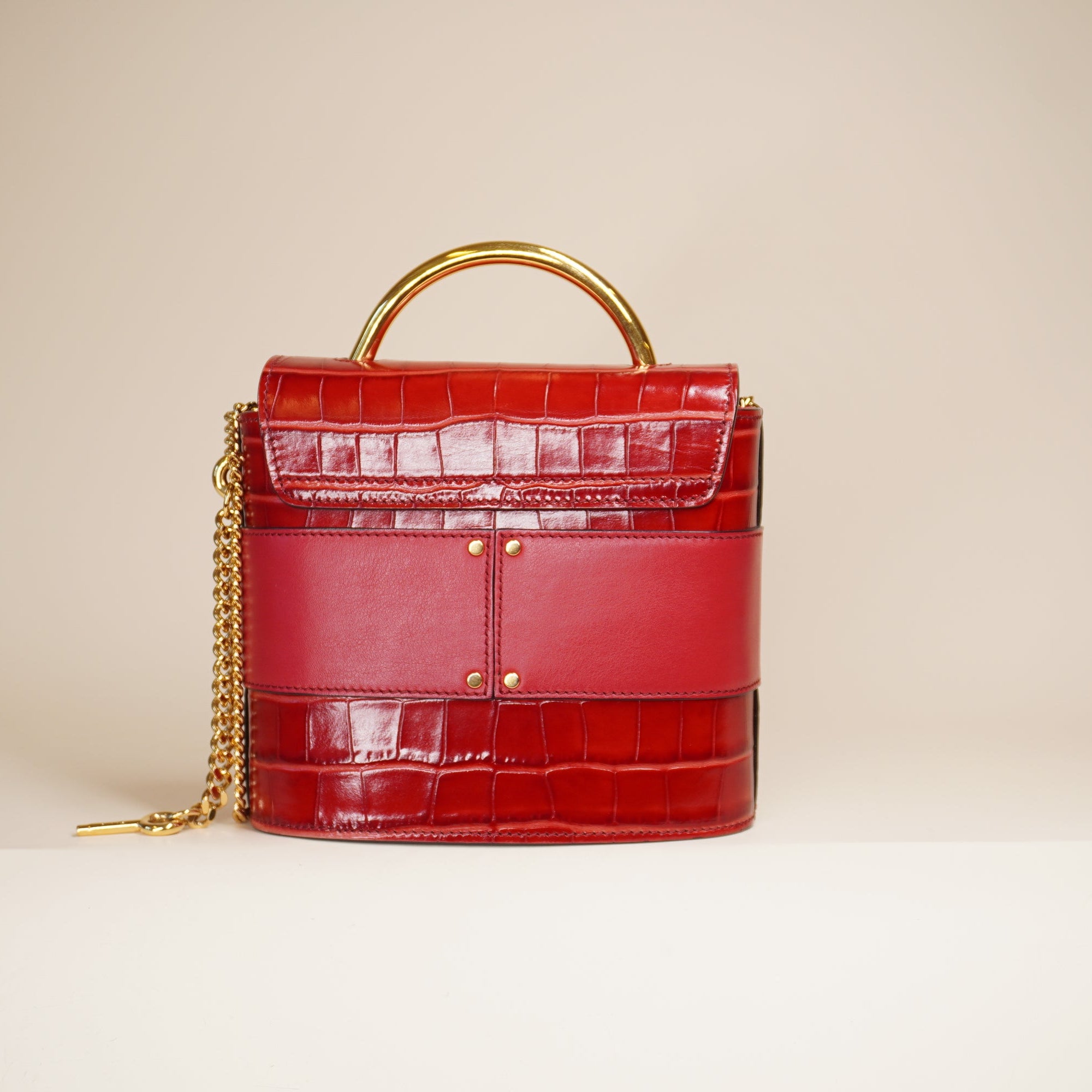 PRE-OWNED Embossed and Leather Small Aby Lock Red Shoulder Bag