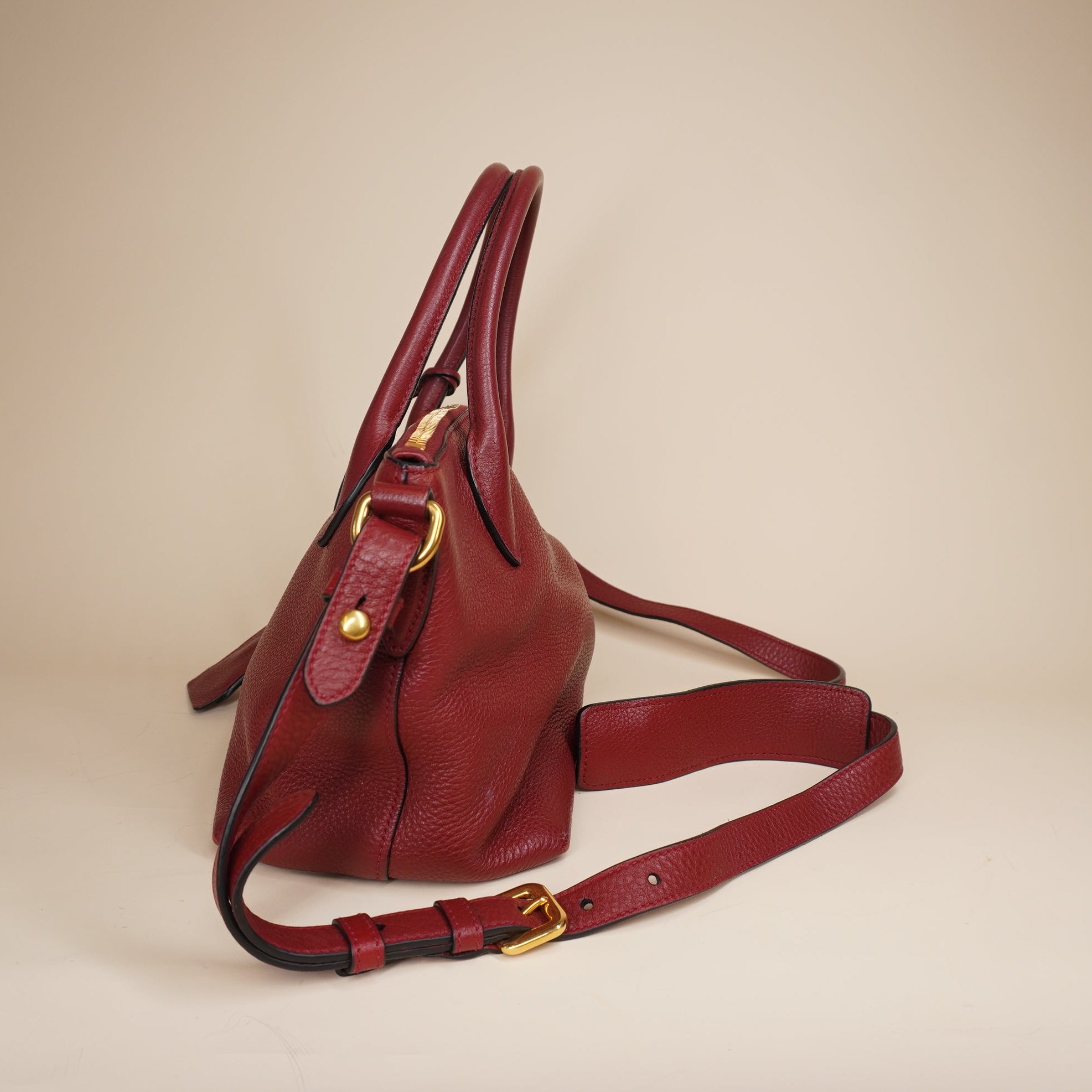 Red Vitello Daino Convertible Shoulder Bag