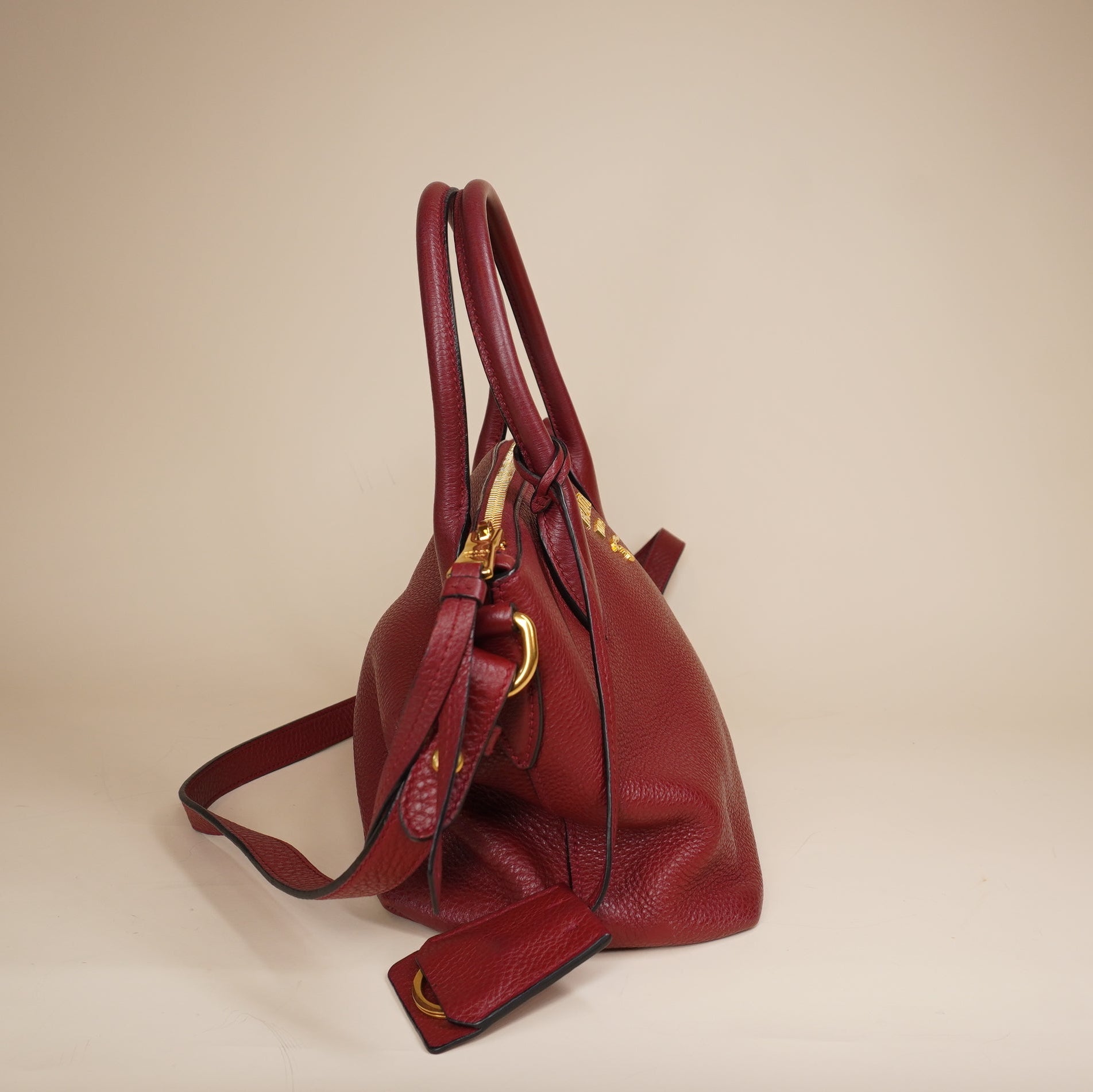 Red Vitello Daino Convertible Shoulder Bag