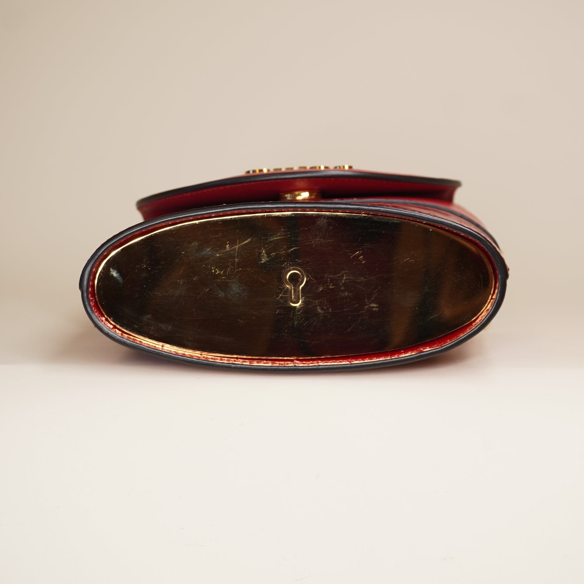 PRE-OWNED Embossed and Leather Small Aby Lock Red Shoulder Bag