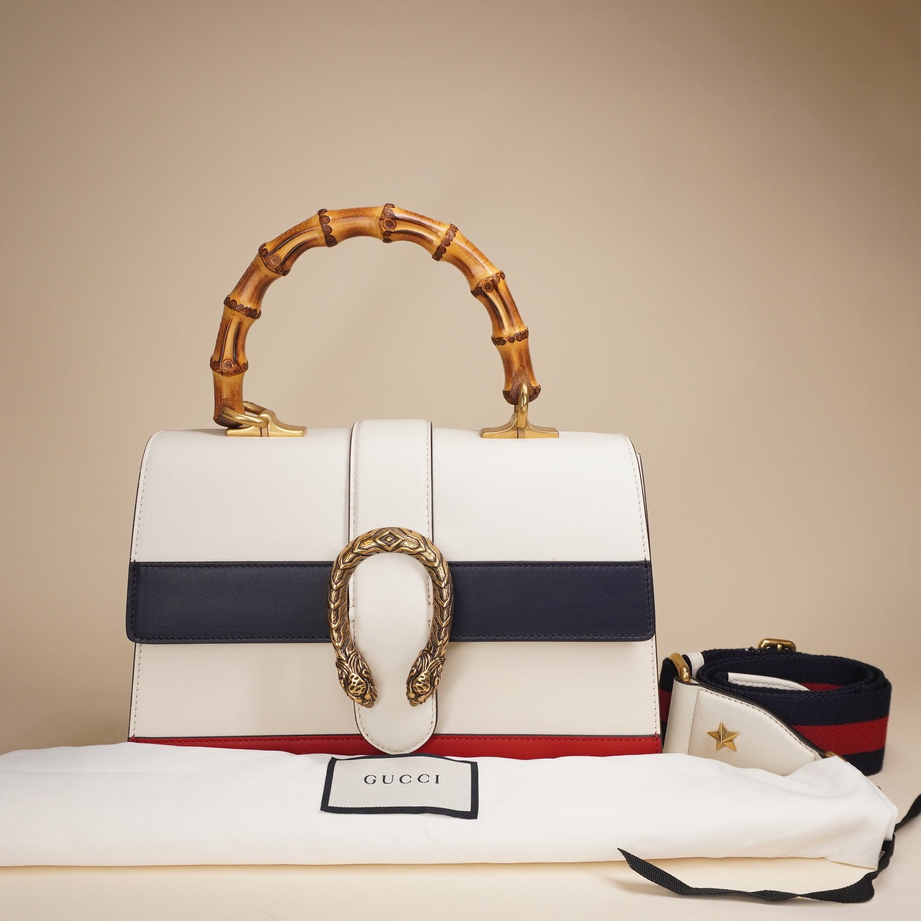 PRE-OWNED GG Calfskin Medium Dionysus Bamboo Top Handle Shoulder Bag